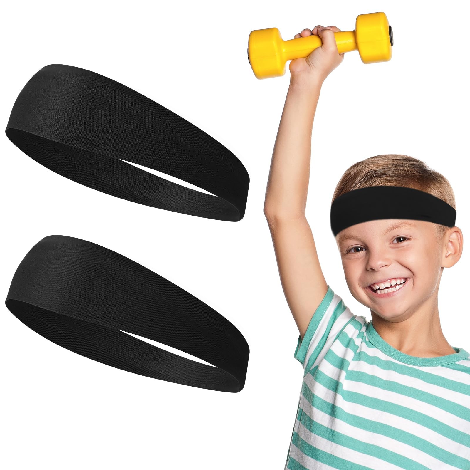 Soccer Headband 2 Pcs Sports Fan Sweat Bands Youth Football Players Black