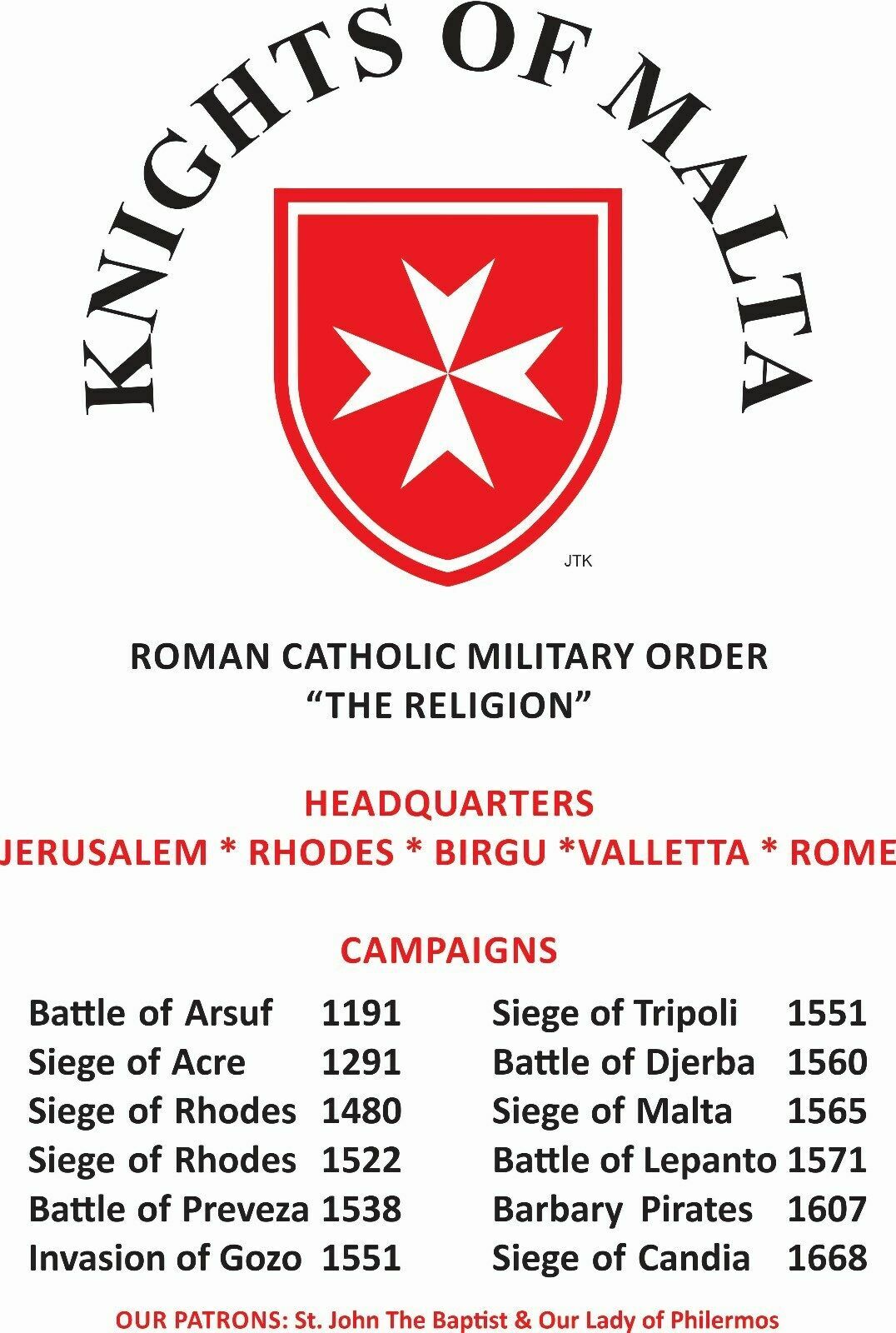 KNIGHTS OF MALTA MILITARY ORDER THE RELIGION * T-SHIRT/SWEATSHIRT/HOODIE 2-SIDED