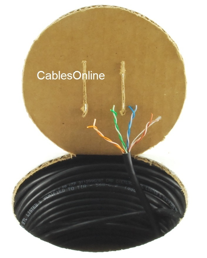 250ft Cat5e 350MHz UTP 24AWG solid pure copper, Riser Rated CMR Cable, Black
