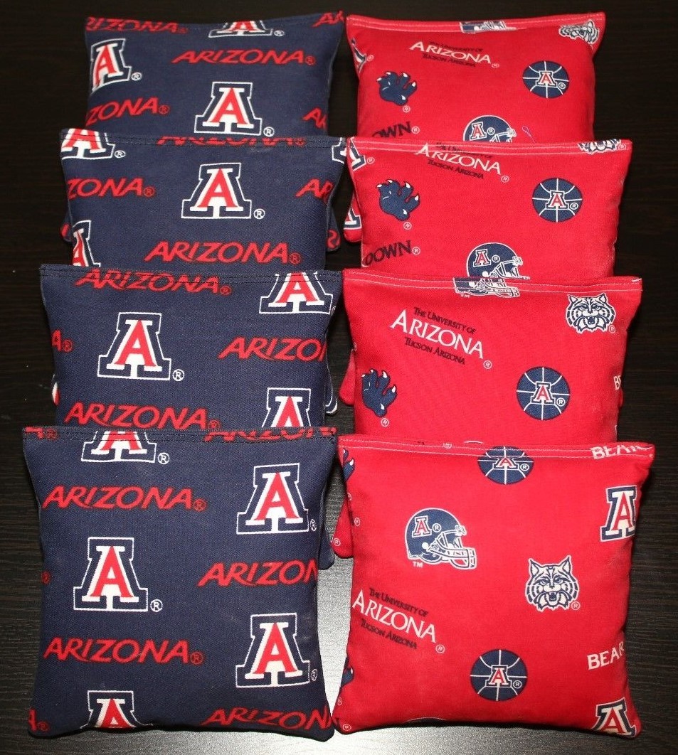 8 CORNHOLE BEAN BAGS made w ARIZONA WILDCATS fabric BAGGO TOSS GAME Top Quality