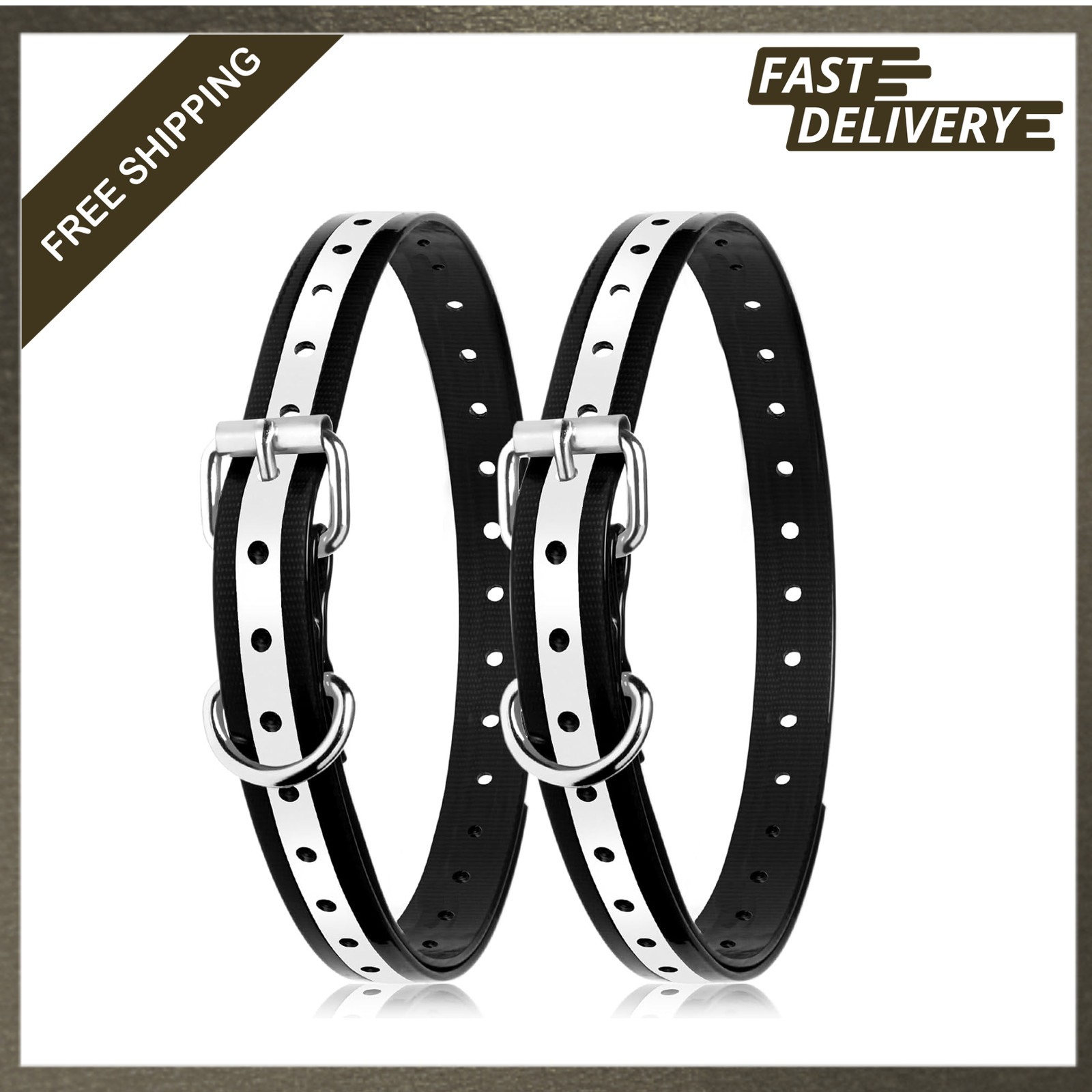 Shock Collar Replacement Strap TPU 2 Pack, Waterproof Reflective D-Ring