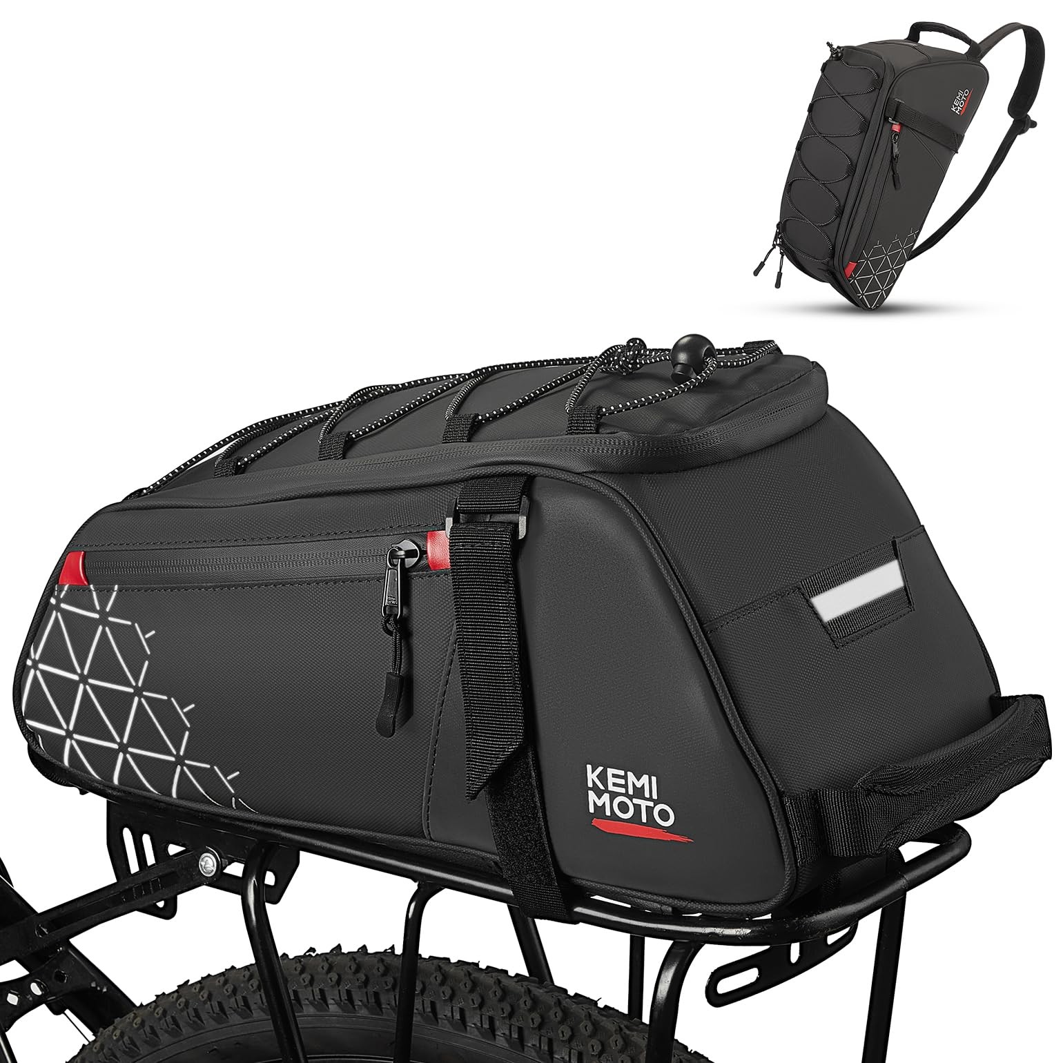 KEMIMOTO Rear Bike Rack Bag - 8L PVC Water 14.57*5.91*5.91inches, Black