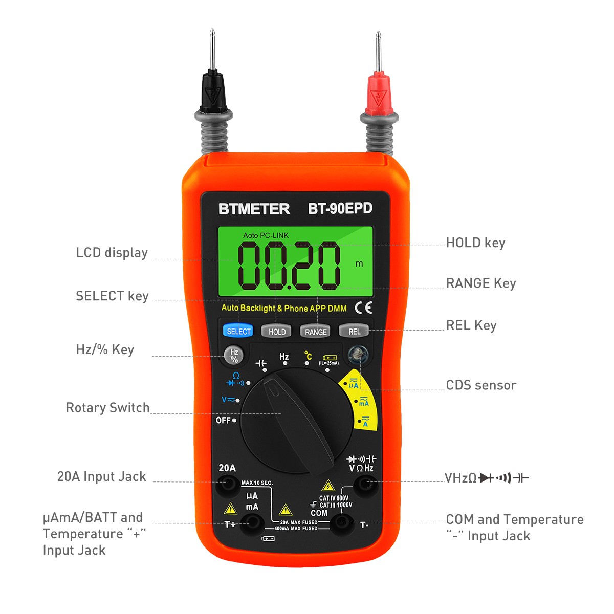 Bluetooth APP Digital Multimeter Auto Ranging 4000 Counts AC/DC Voltage Current