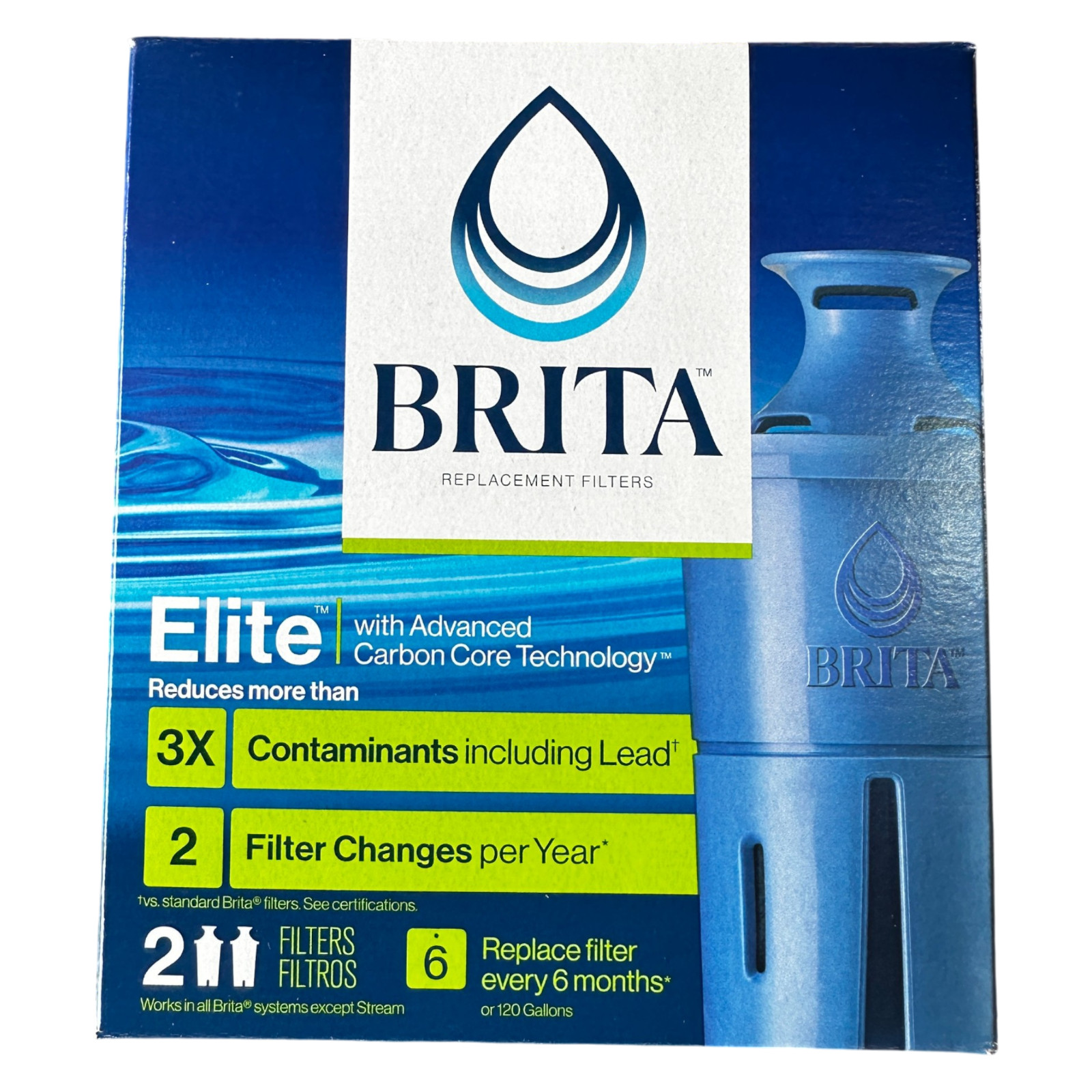 Brita Elite Longlasting Replacement Filters for Pitchers Dispensers 2 Pack
