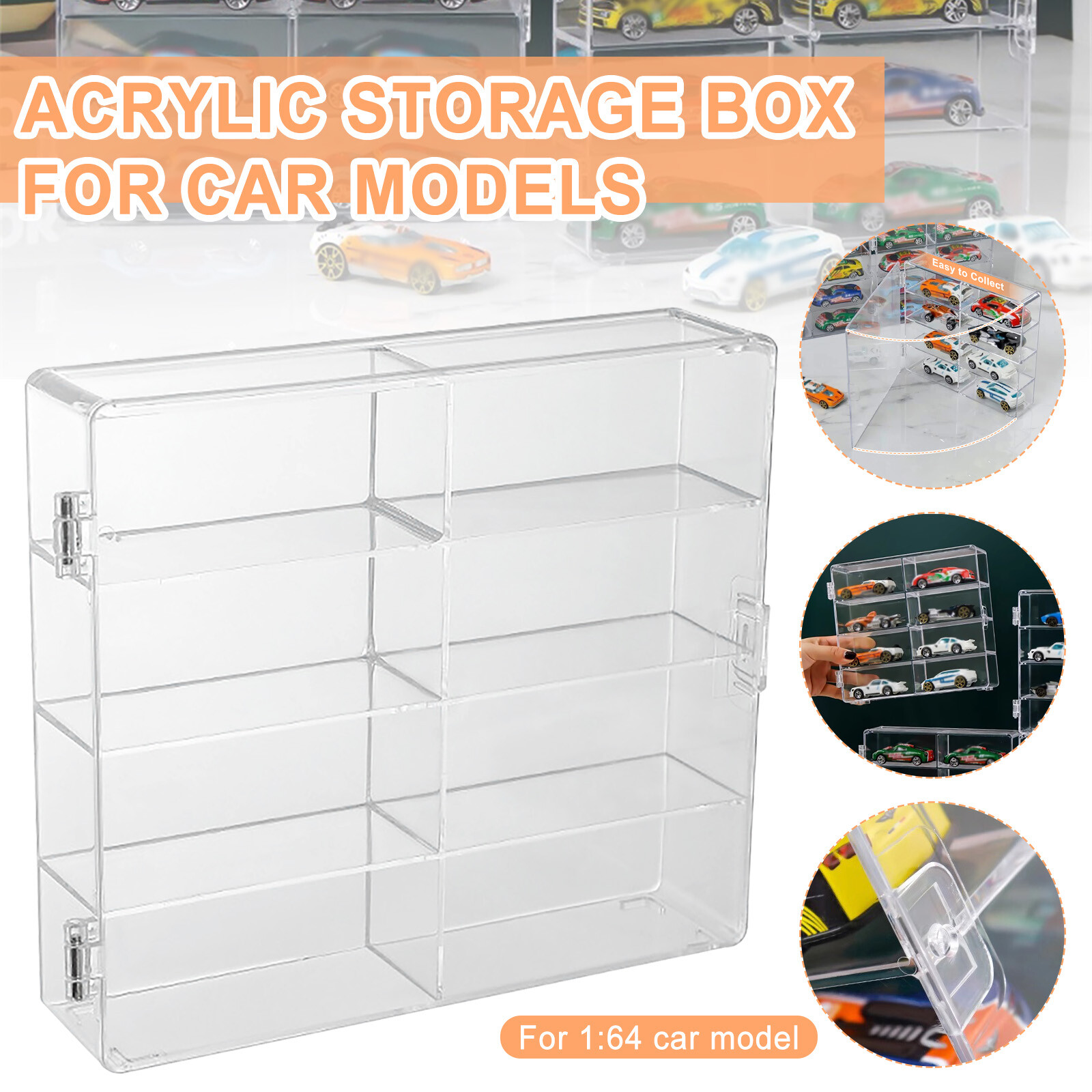 Acrylic Display Case Holds 8 Toy Cars Storage Organizer For 1/ 64 Scale Toy Cars