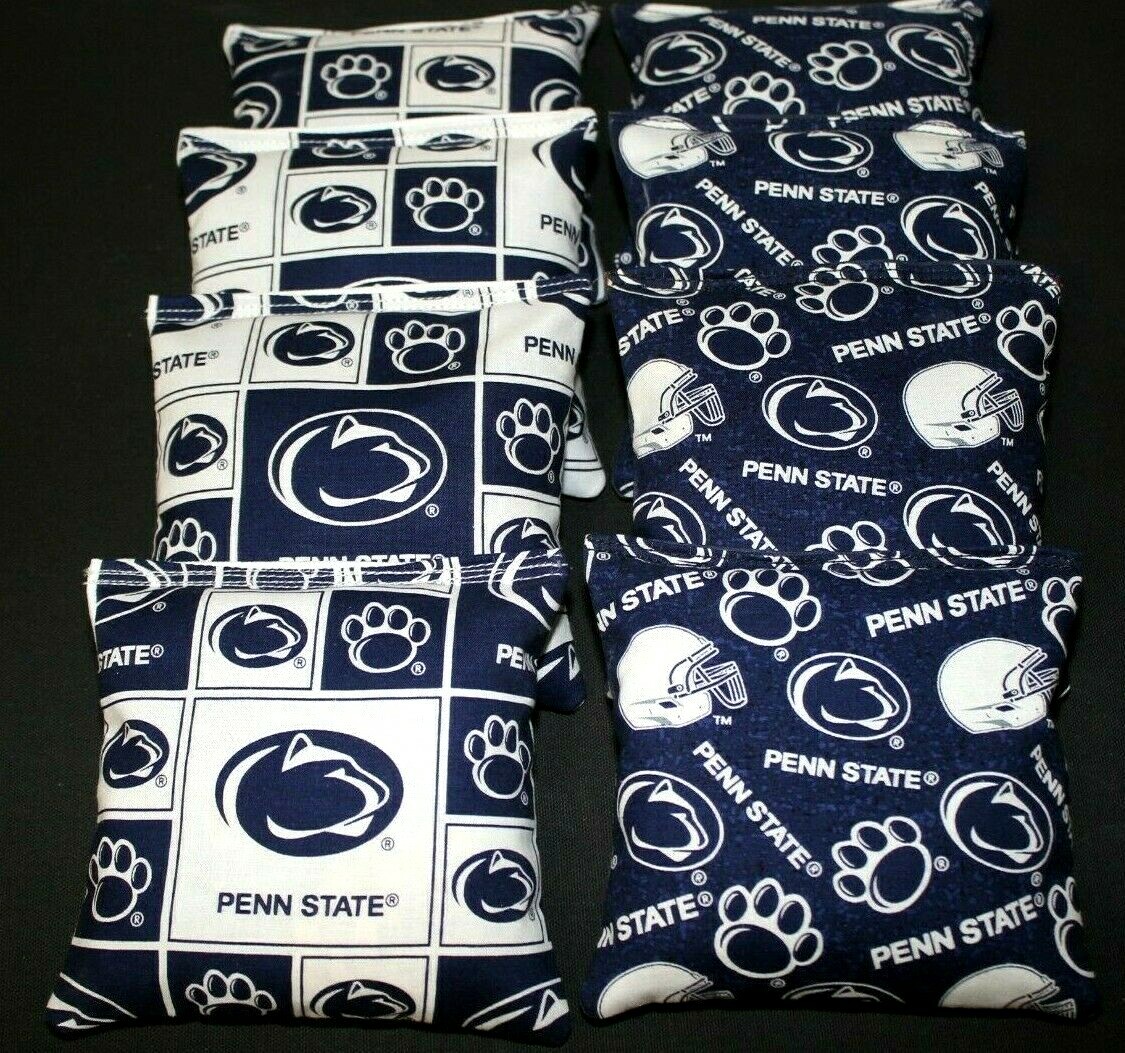 PENN STATE LIONS 8 CORNHOLE BEAN BAGS Blue & White Tailgate Game ACA Regulation