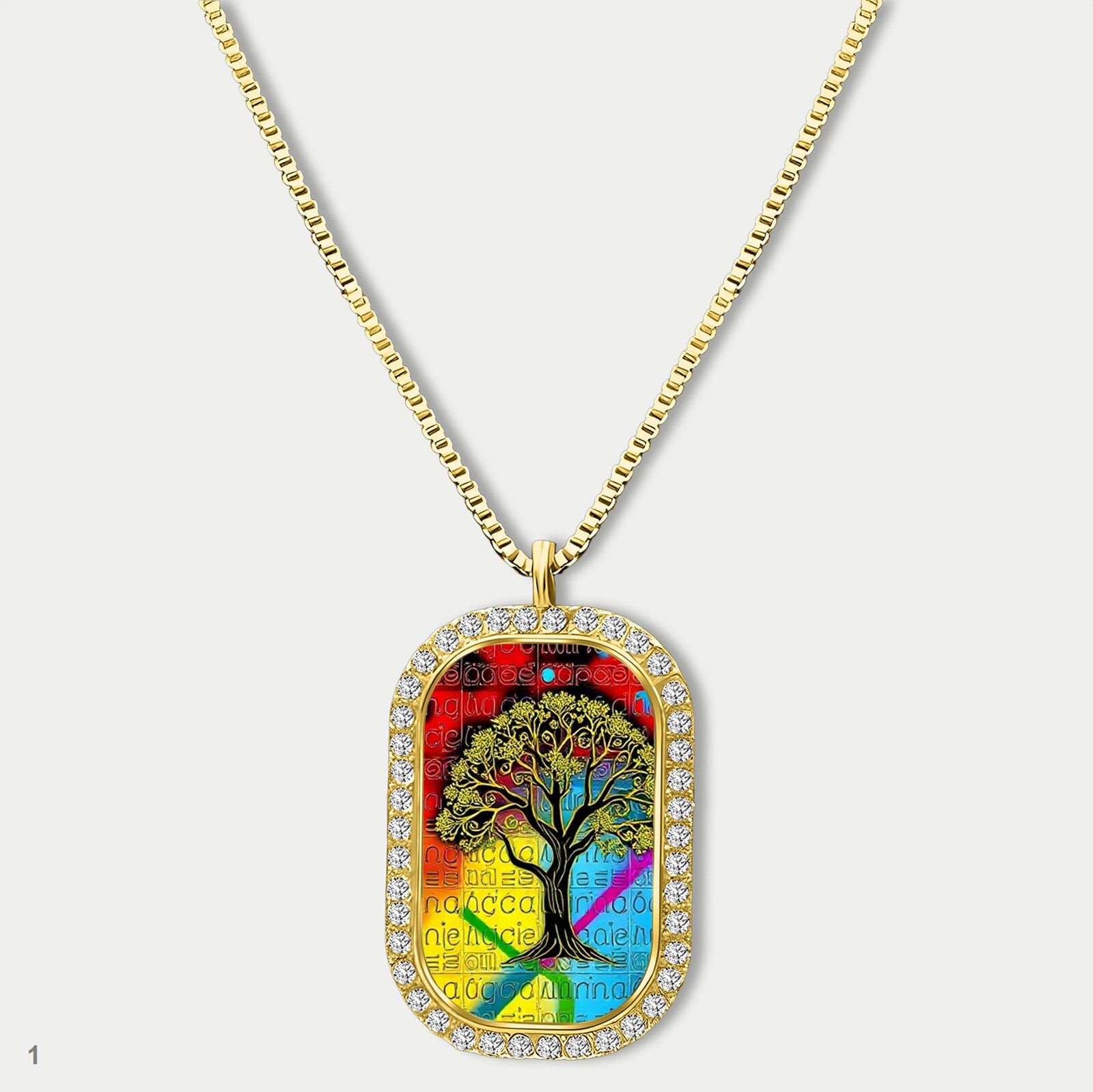Stunning Colorful Tree of Life Pendant Necklace Chain Graphic Dog Tag Chain Gift