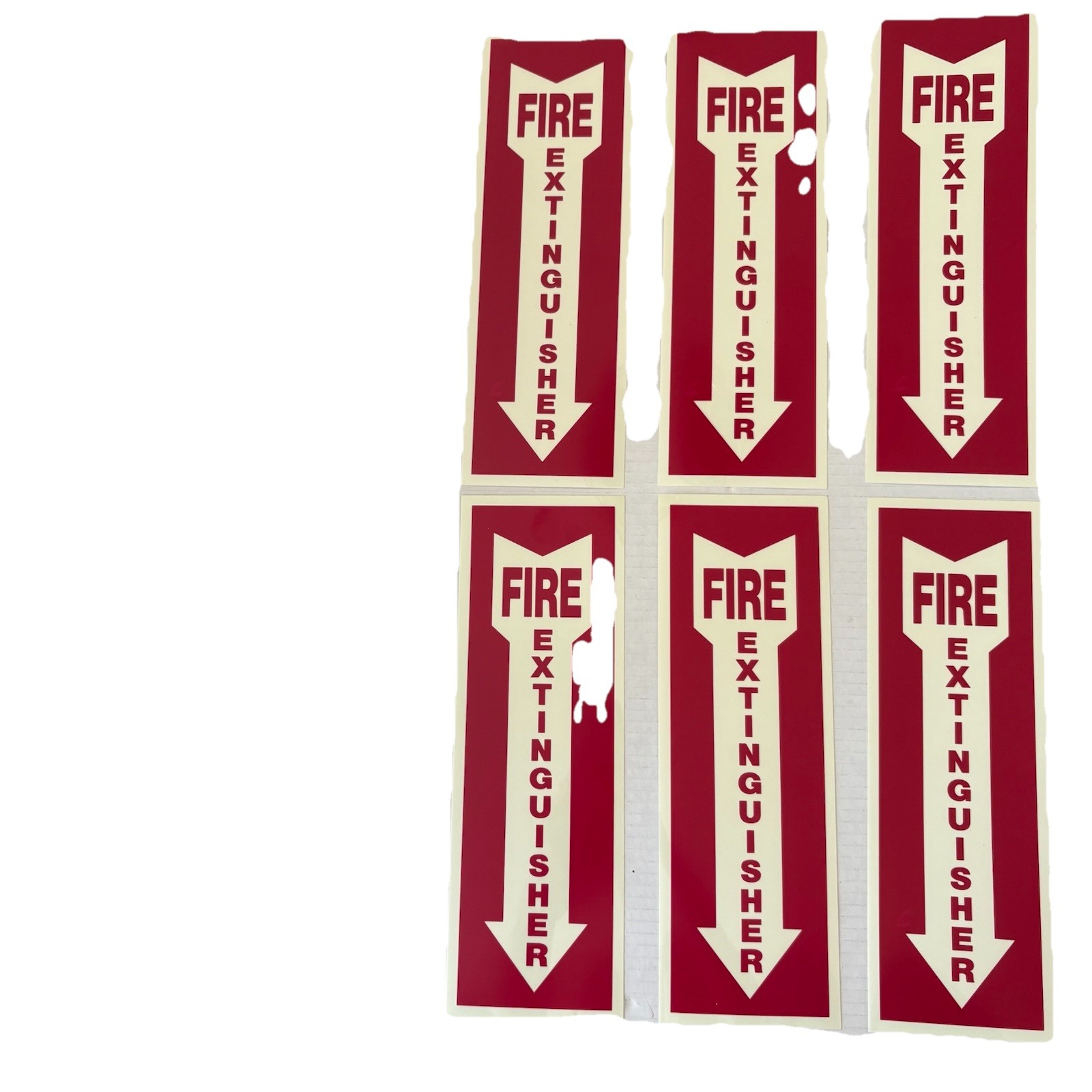 Fire Extinguisher Signage Set - 6 Durable Waterproof StickOn 4"x12” Glow in Dark