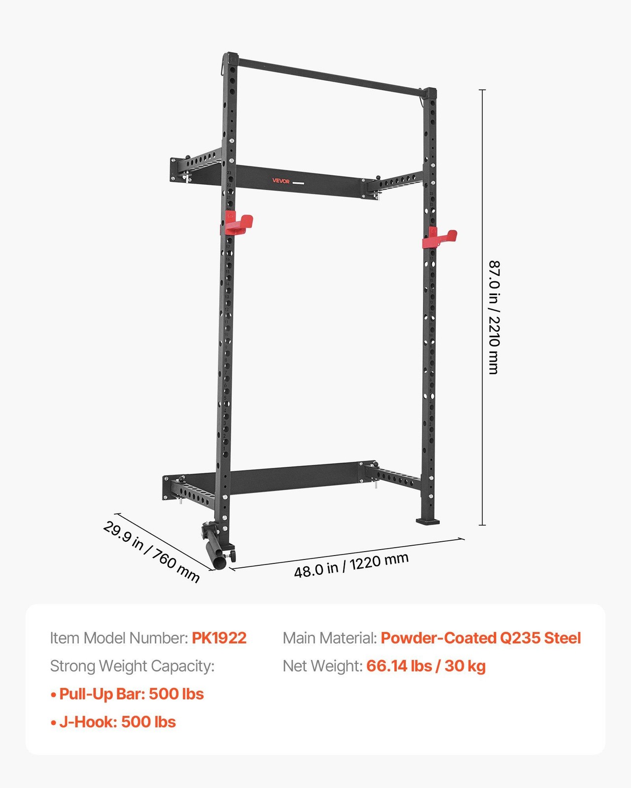 Wall-Mounted Folding Power Rack: 1000LB Capacity, Adjustable J-Hooks & Bar