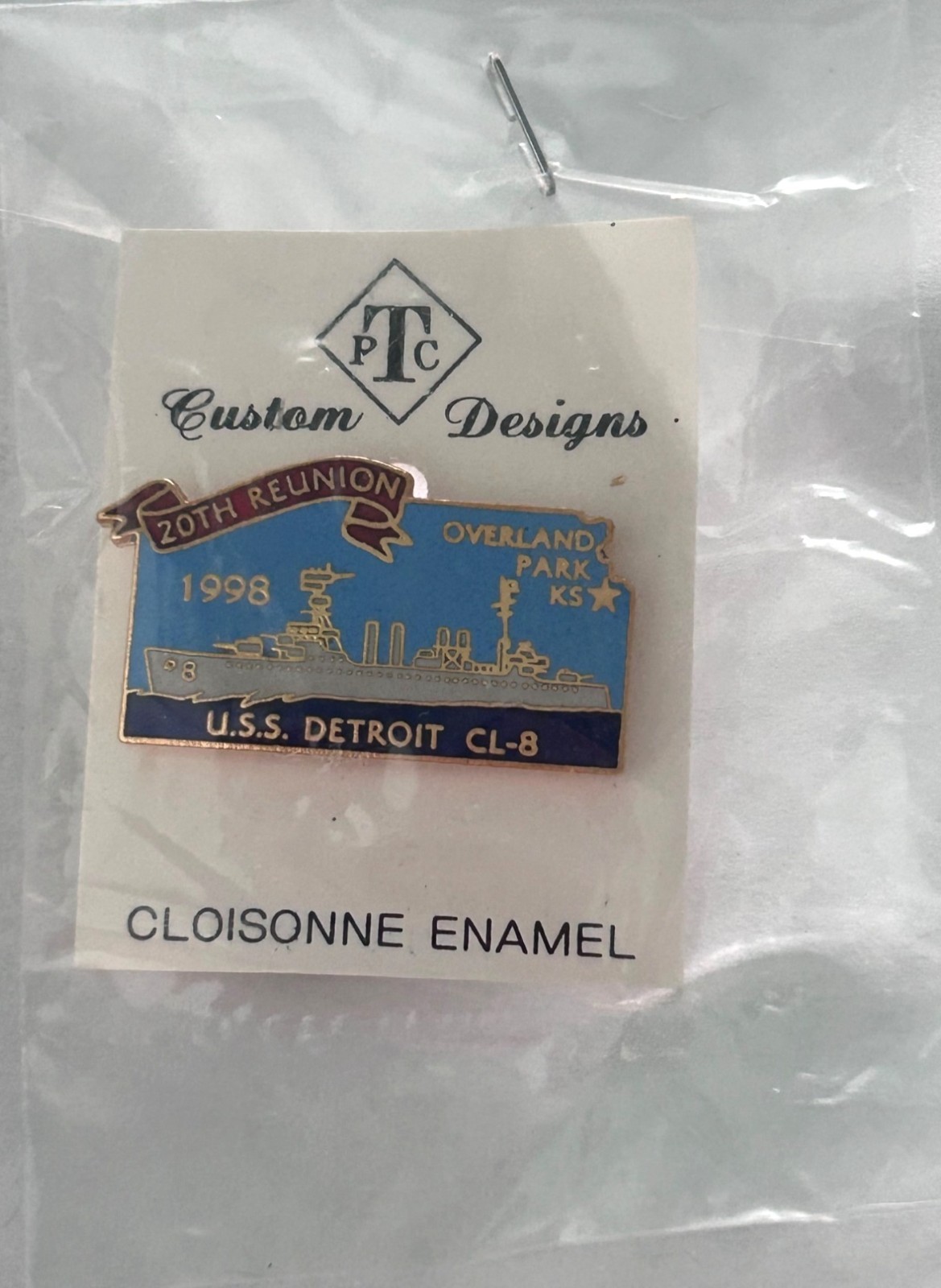 Military Ship U.S.S. Detroit CL-8 20th Reunion 1998 Overland Park KS Lapel Pin
