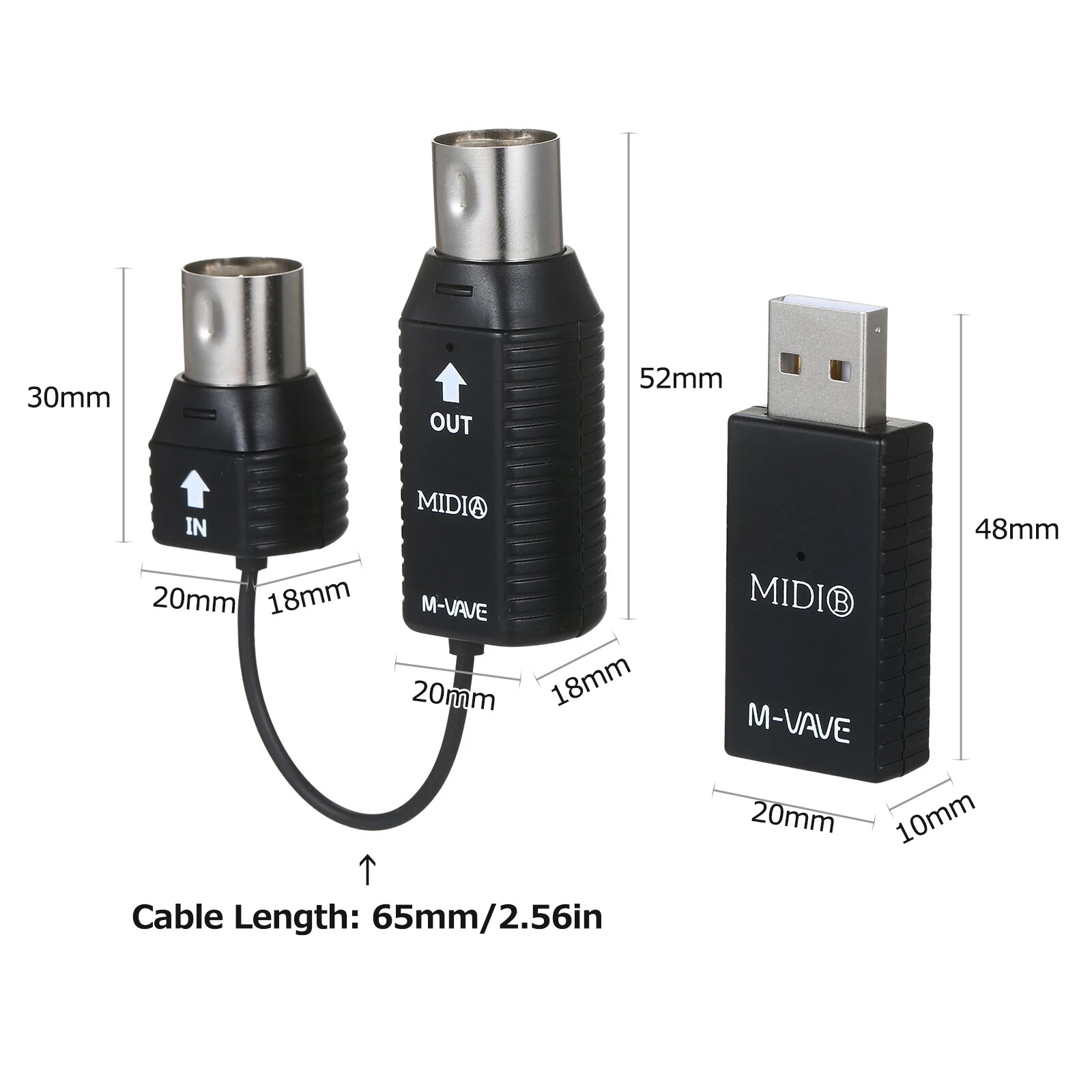 M-VAVE Rechargeable Wireless MIDI Adapter Bluetooth 5-Pin Interface for Stage