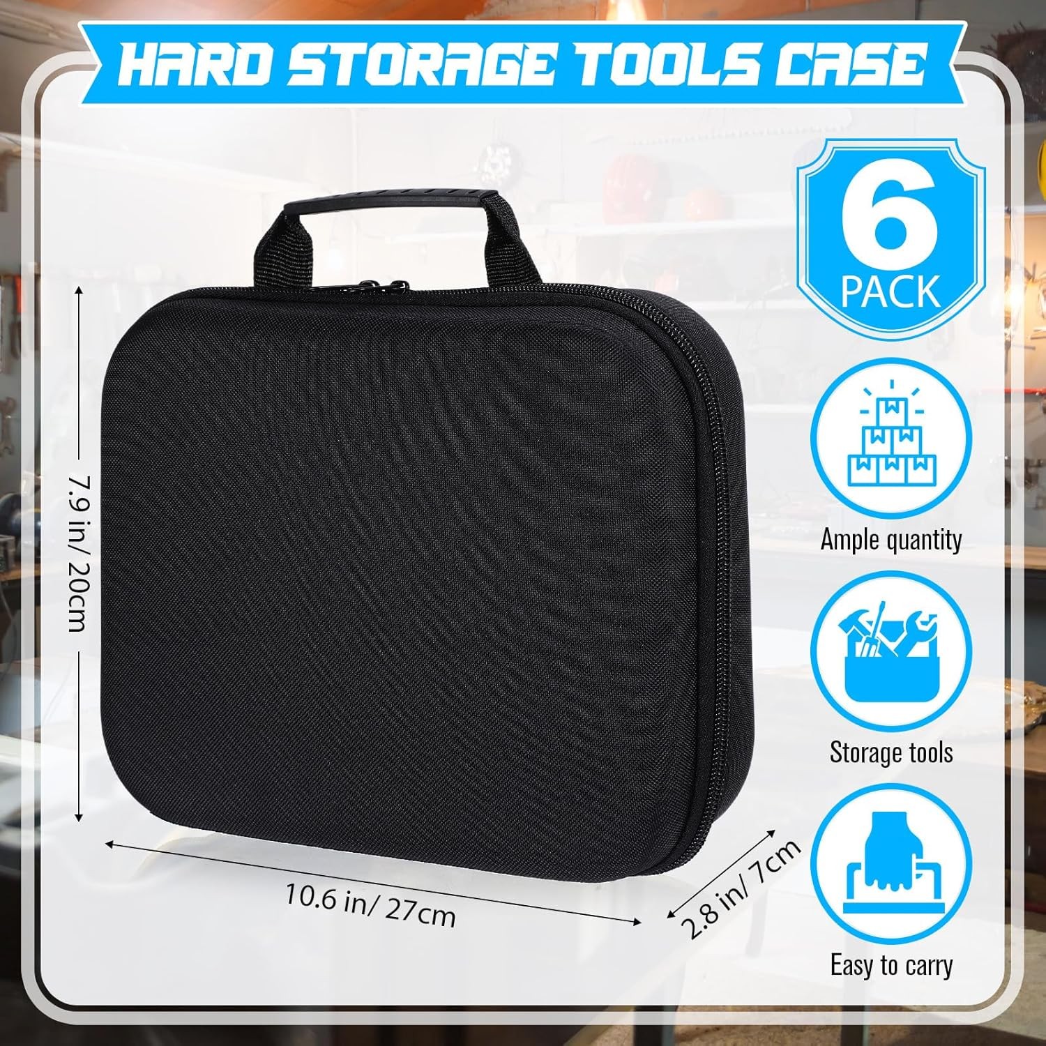 6 Pack Hard Storage Tools Case 10.6 x 7.9 x 2.8 Inch Empty Tool Organizer W/