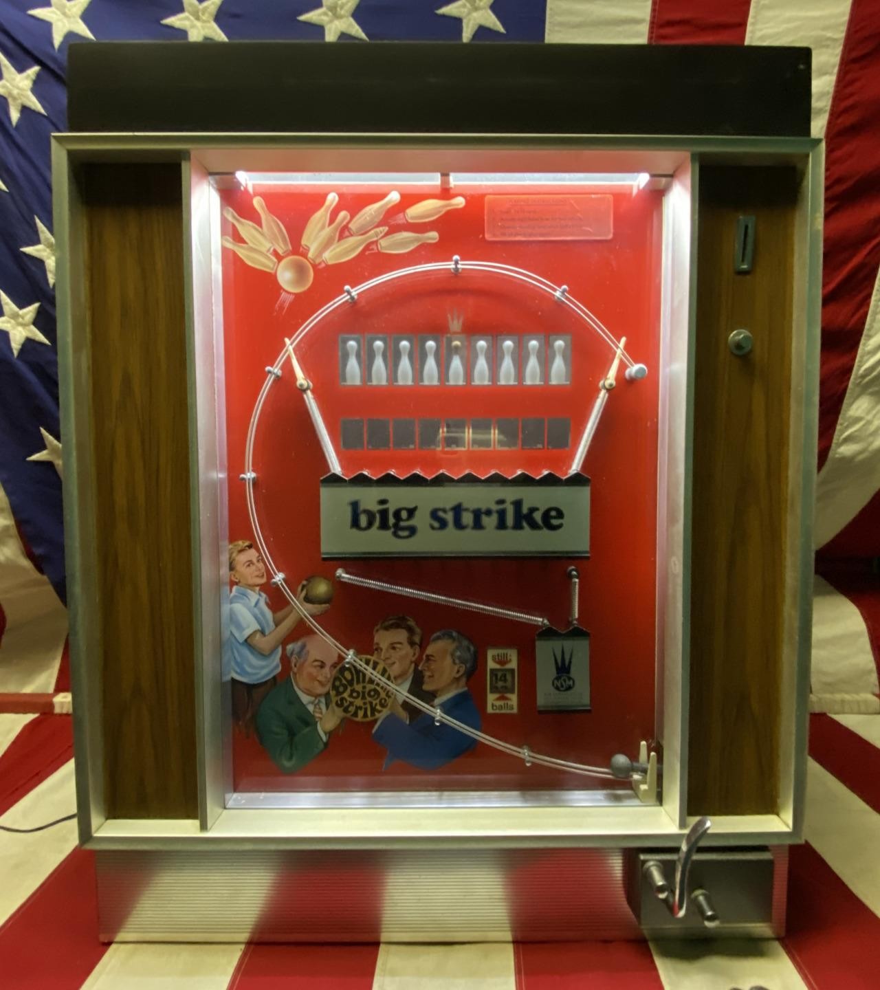 Vintage 1960s Big Strike Bowling Arcade Game Pinball Coin-Op NSM Germany Working