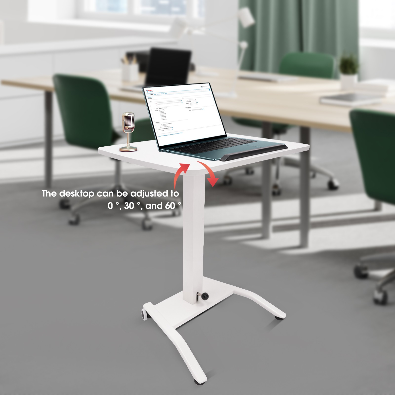Adjustable 10°-30° Rolling Podium Desk Standing Lifting Computer Desk White
