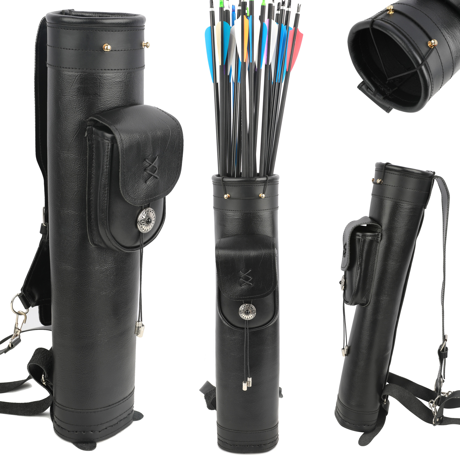 Traditional Archery Arrow Backpack Quiver Cowhide Holder Bow Hunting Target