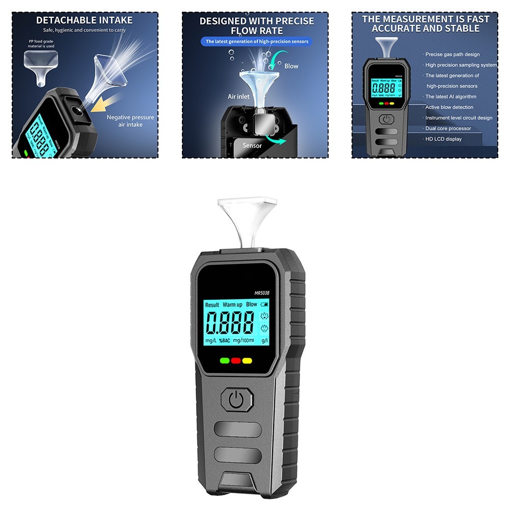 Compact Black Breathalyzer with LED Display and Bilingual Voice Support
