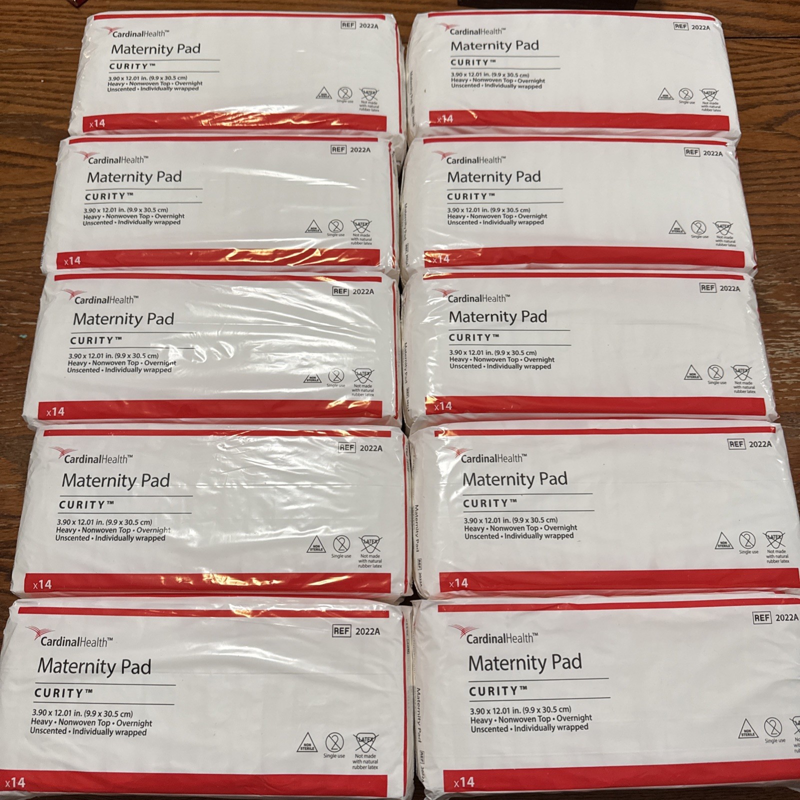LOT OF 10: Cardinal Health Maternity Pads Curity 14 Ct Overnight Unscented Heavy