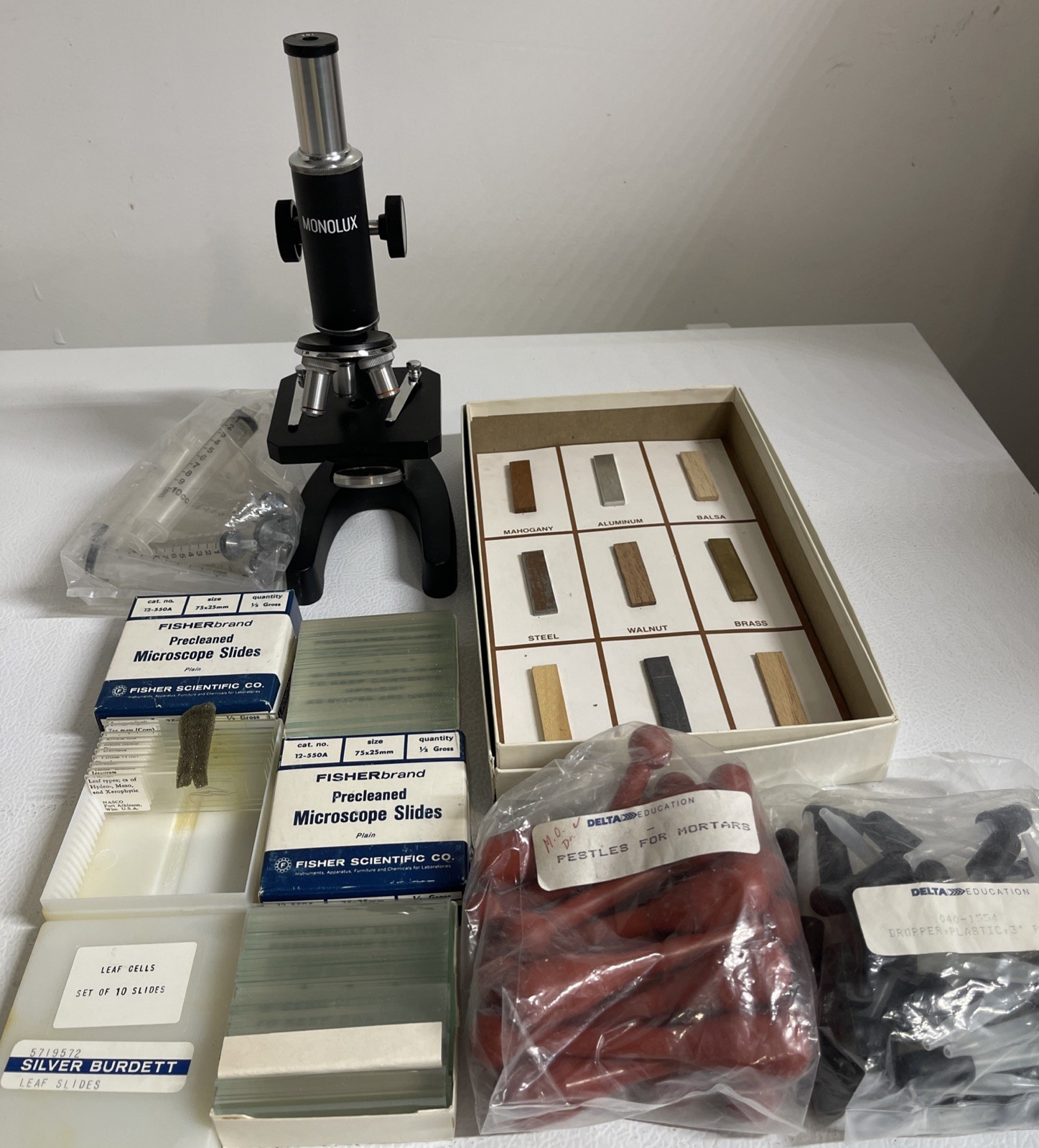 Homeschool Science Lot Monolux Microscope FisherBrand PreCleaned Leaf Cell Slide