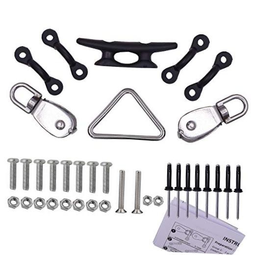 YYST Kayak Canoe Anchor Trolley Kit System Pulley Cleat Pad Eye Ring Rivets -