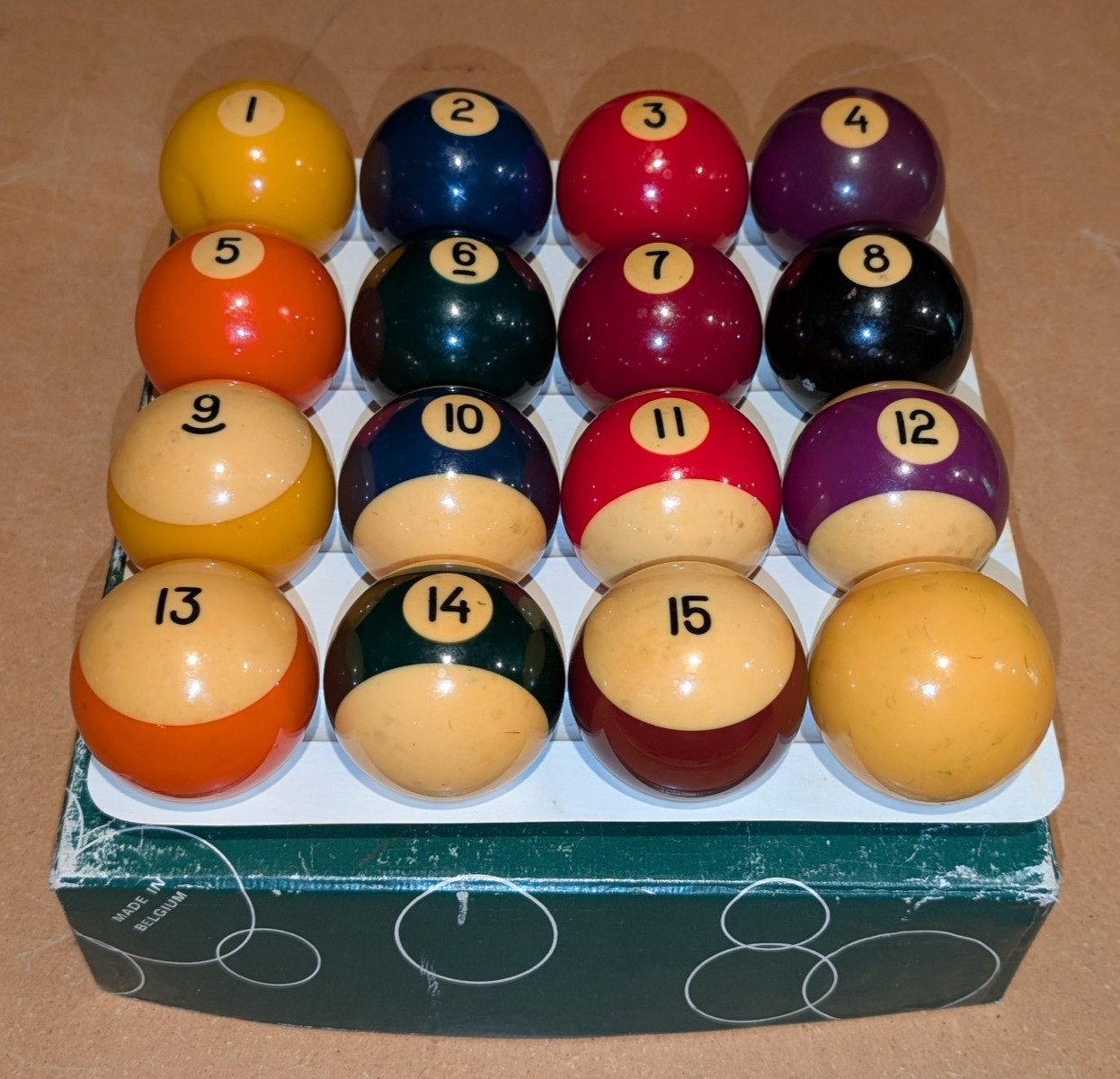 Vintage Set Aramith Billiard Pool Balls 2 1/4" Made in Belgium 15 balls + Cue