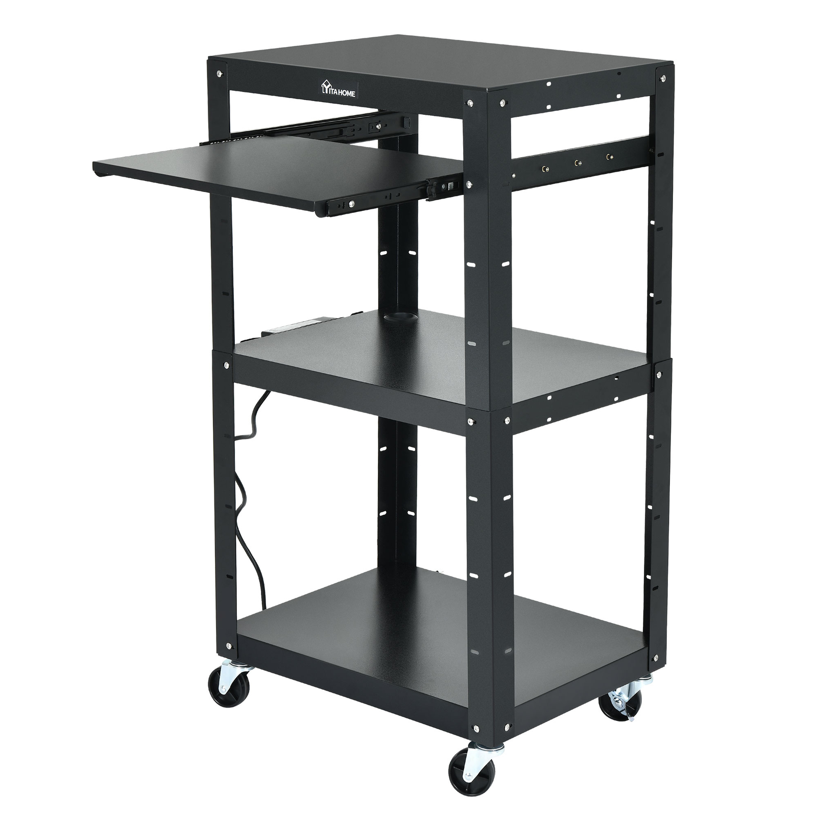 41'' 3-layers Media Laptop Computer AV Cart Tabel w/ Power Strip Office Room