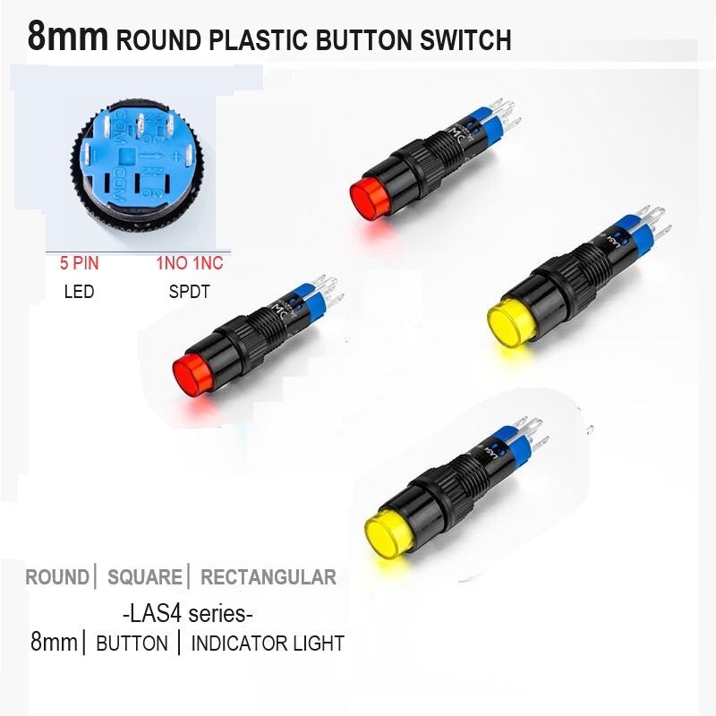 8mm SPDT Illuminated ON/OFF Round Plastic Push Button Switch (LAS4Y-11Z)