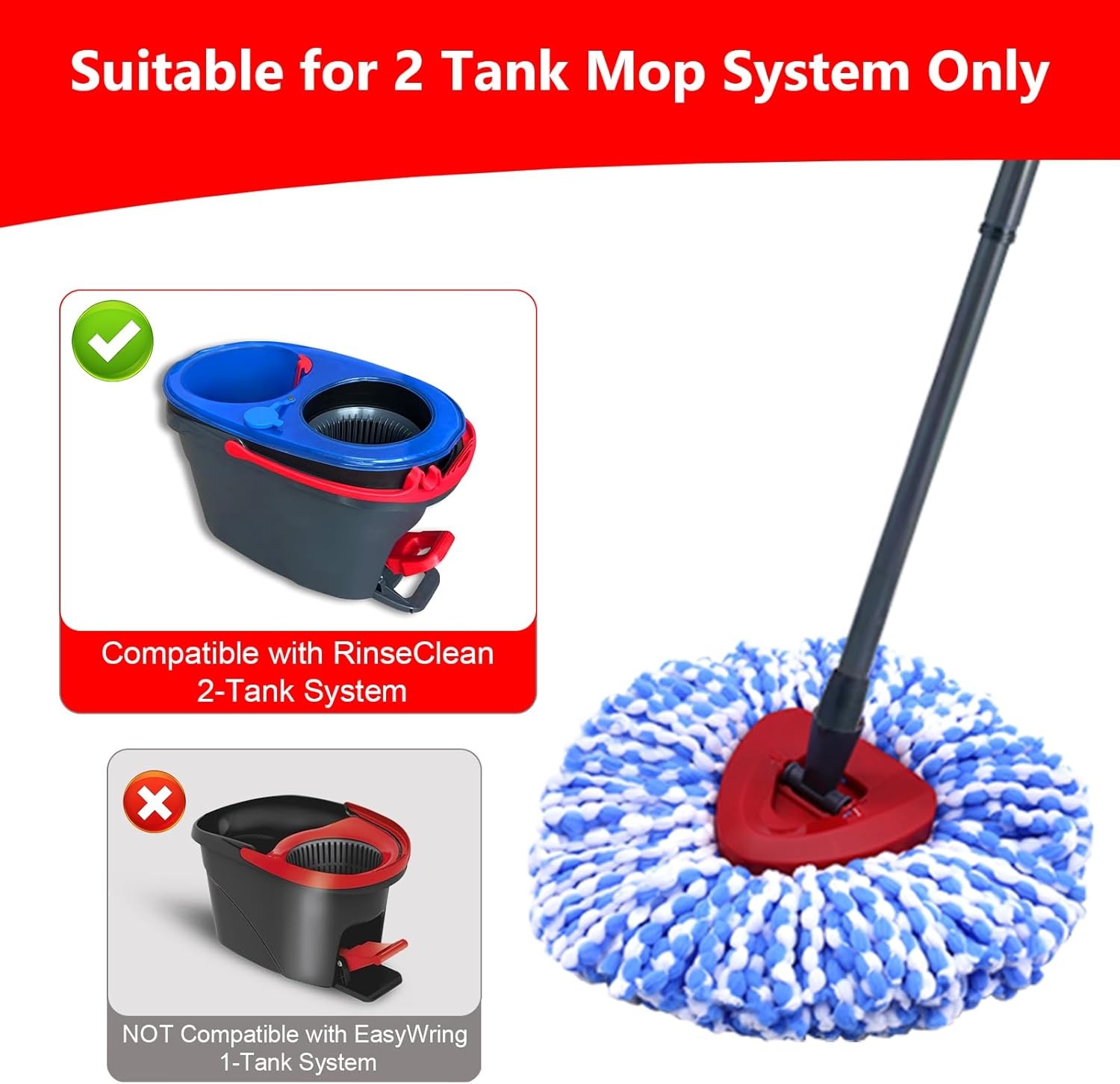 4 Pack Spin Mop Replacement Heads for O-Cedar RinseClean 2 Tank Microfiber Refil
