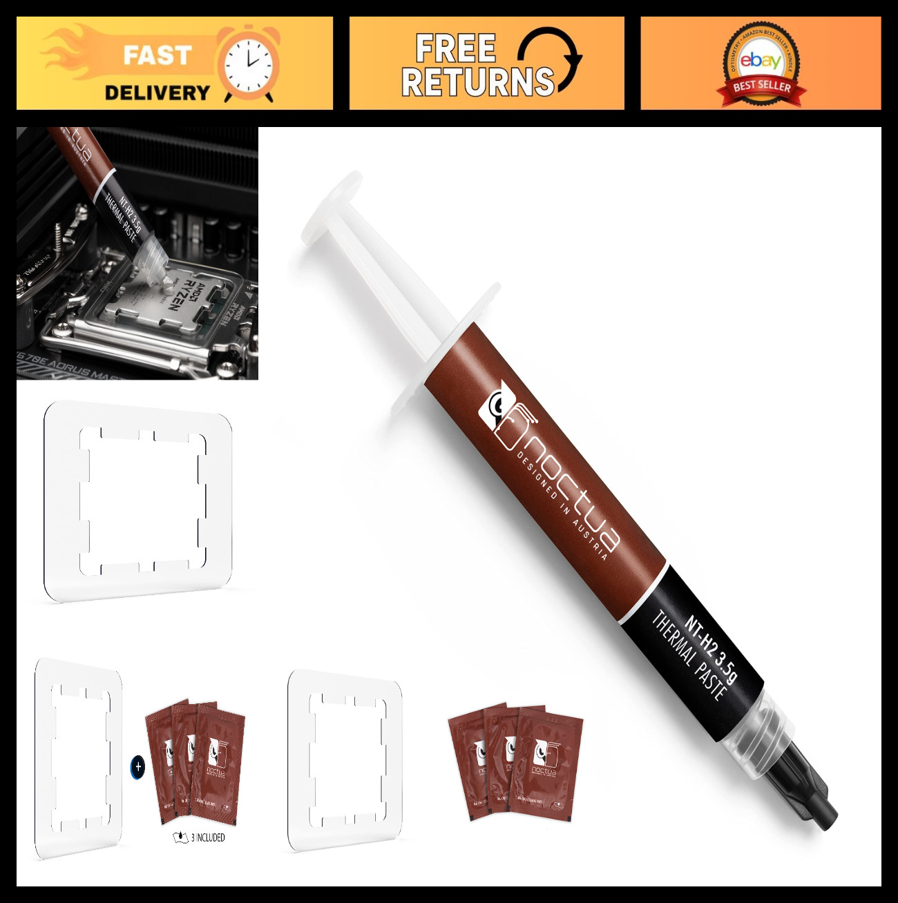 Pro-Grade Thermal Compound for AMD AM5 CPUs, 3.5g with Thermal Paste Guard & 3 W