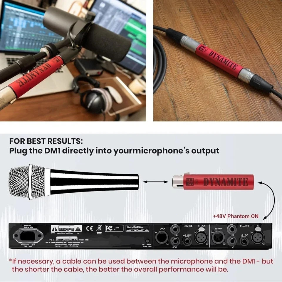 DM1 Dynamite Ultra-Slim Inline Microphone Preamp for Ribbon & Dynamic Microph...