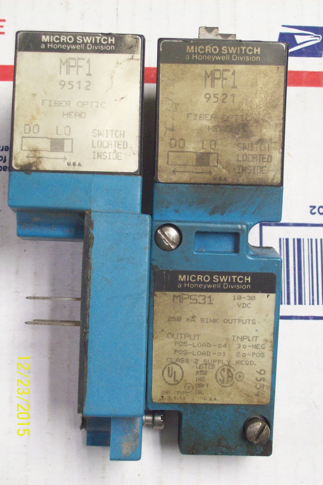 "LOT OF 2" HONEYWELL MICRO SWITCH MPS31 WITH FIBER OPTIC PHOTO HEAD MPF1 9512
