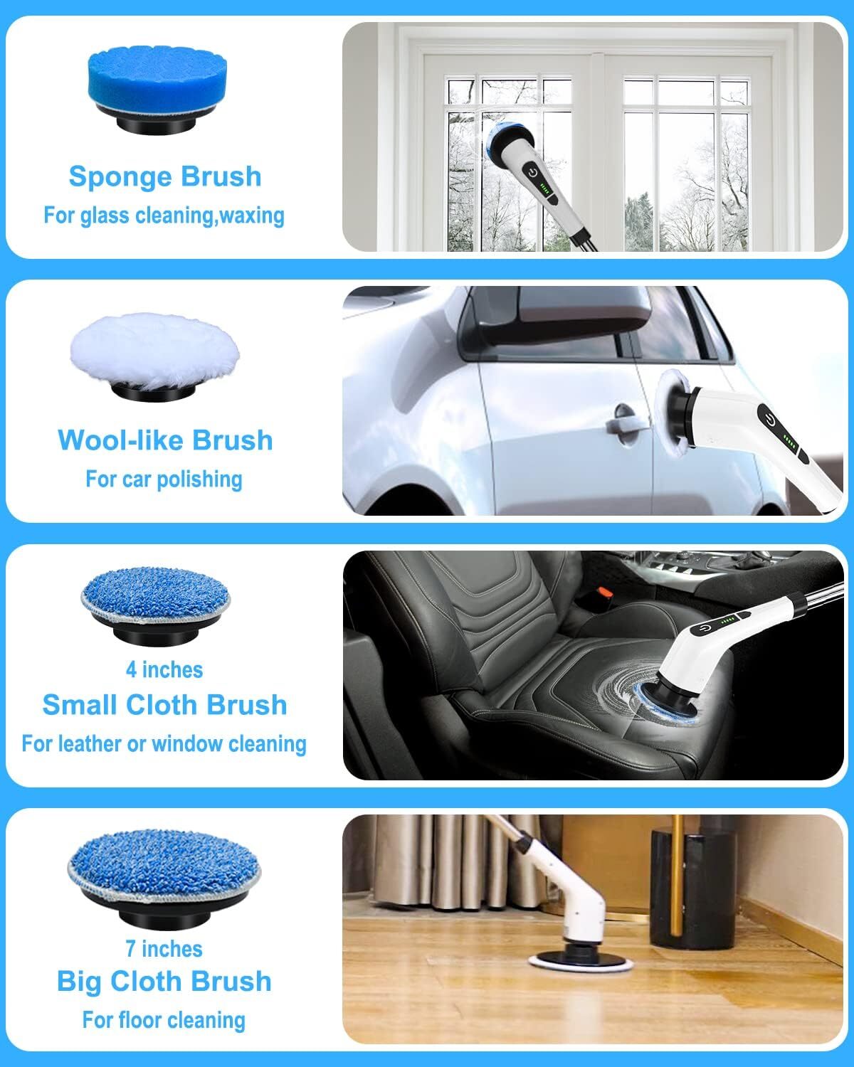 Power Scrubber with 8 Replaceable Brush Heads Rechargeable Removable Handle