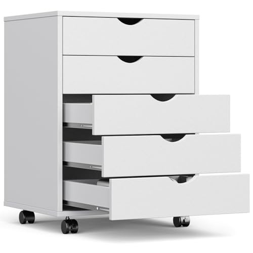 5 Drawer Mobile File Cabinet Under Desk Storage Organization 5-Drawer White