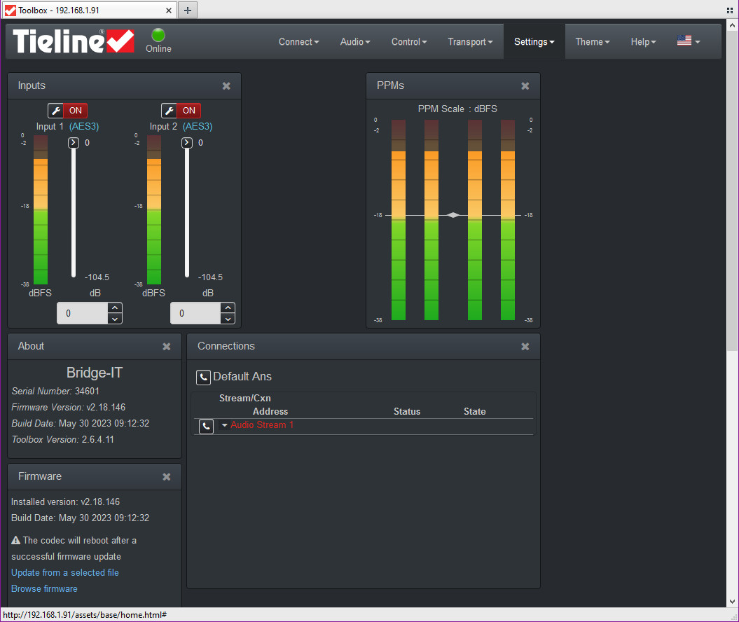 Tieline Bridge-IT XTRA TLB5150 Audio Over IP Codec Internet AoIP SIP Endpoint