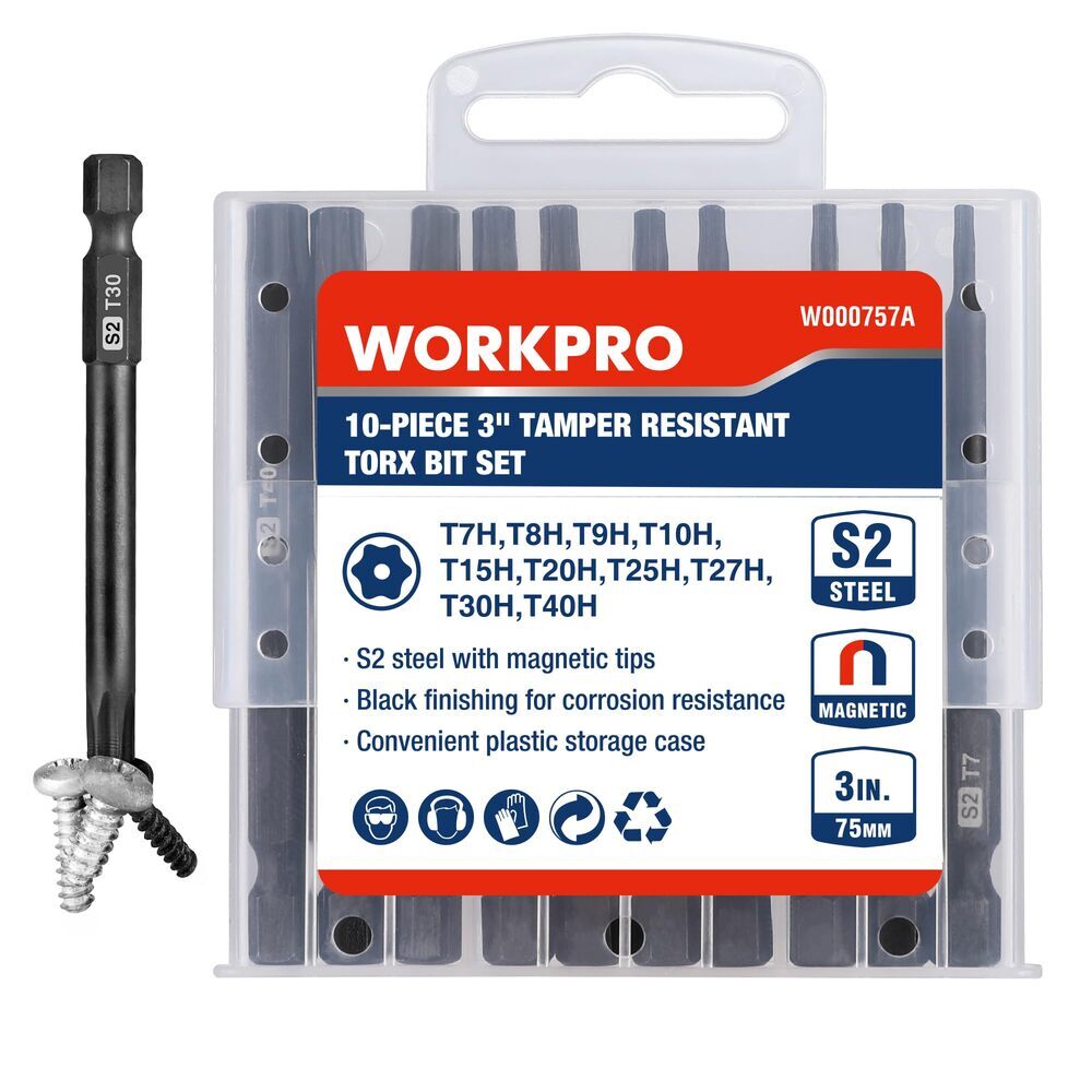 WORKPRO 10PC Security Torx Bit Set 3" Long Tamper Proof Torx Bit W/Magnetic Tips