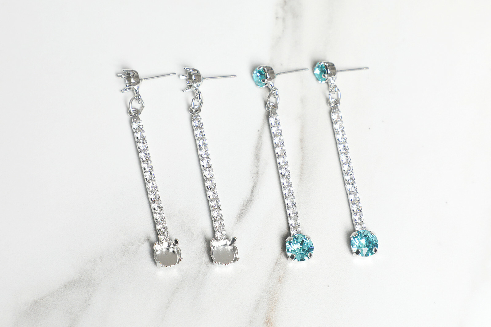 6mm 8.5mm | 2 Setting Long Crystal Drop Stud DIY Earring Base | One Pair (EE 87)
