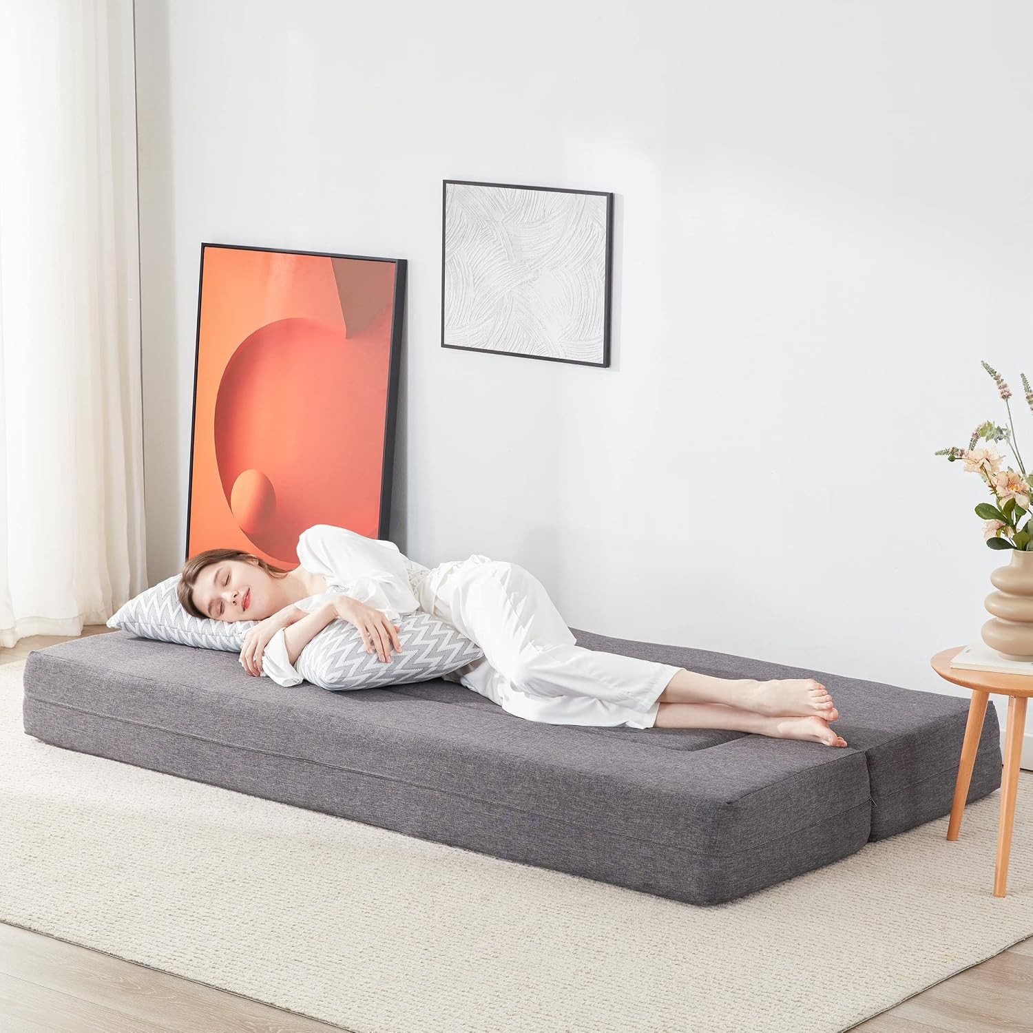 Floor Sofa Bed, Convertible Sleeper Lounge Couch Folding Mattress with 2 Pillows