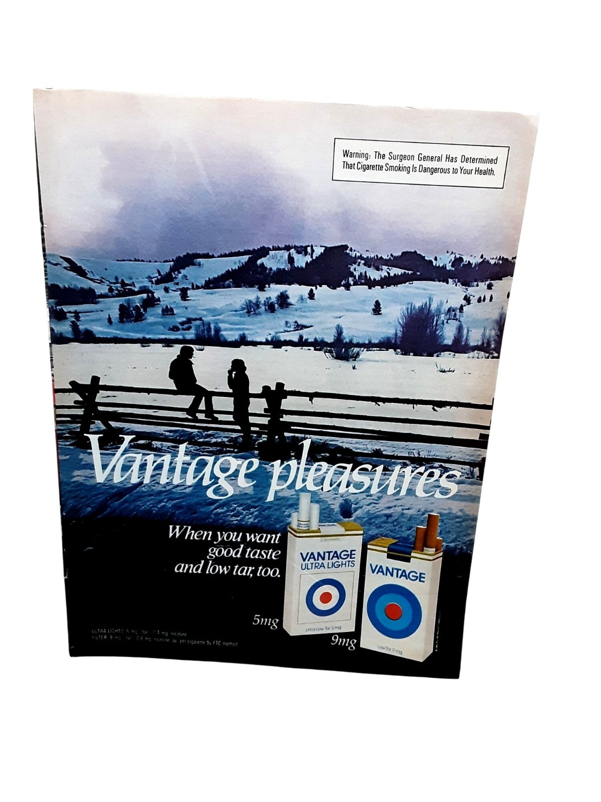 1982 Vantage Cigarettes Ad Ultra Lights Vintage Tobacco Smoking Print Promo