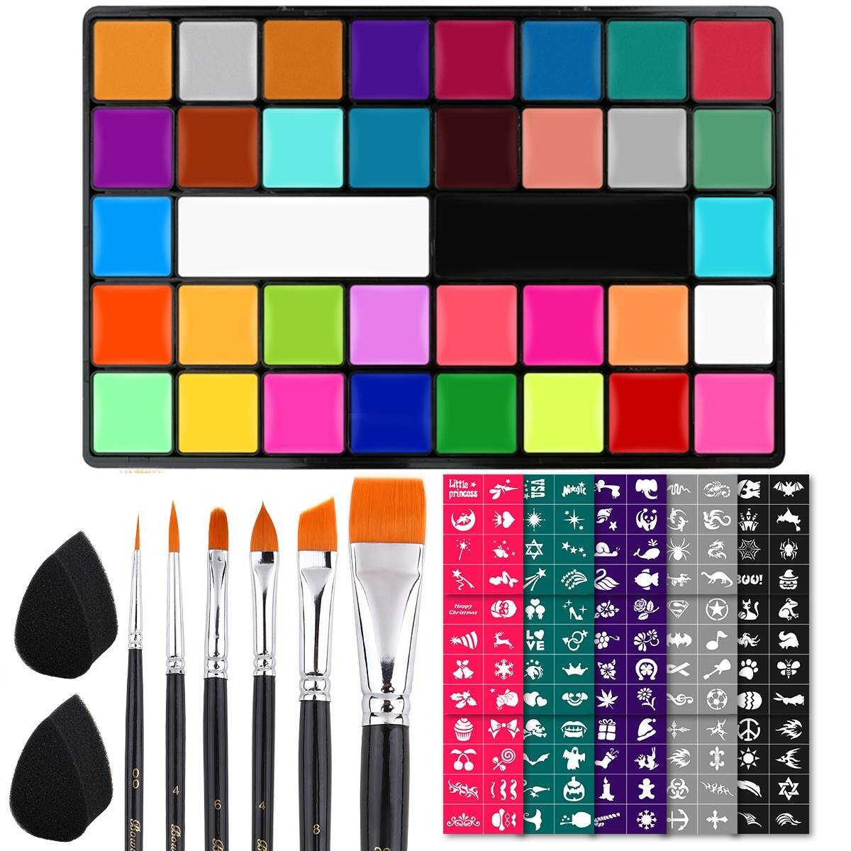 36 Colors Oil Based Face Paint Kit with Stencils Brushes Sponges FOR Kids Party