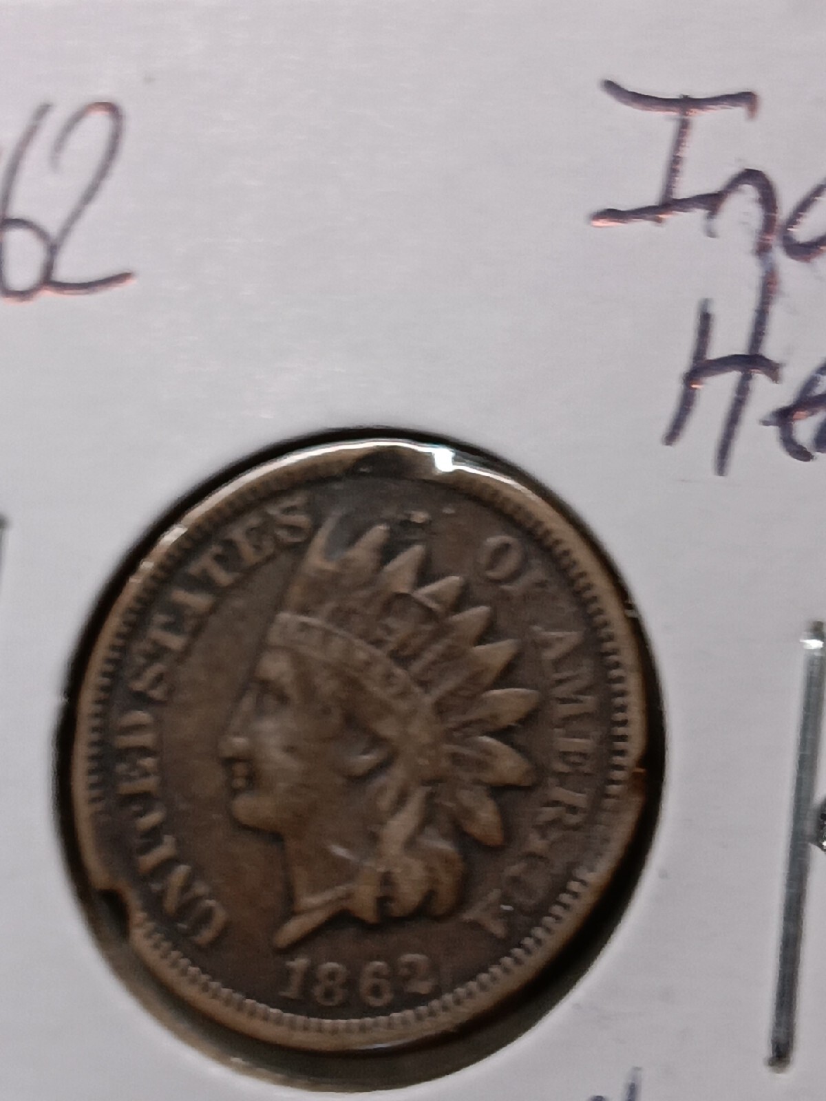 👉1862 Indian Head Cent.  Pointed Bust.  FULL LIBERTY w/ CLIP MARK XF/++   M/122