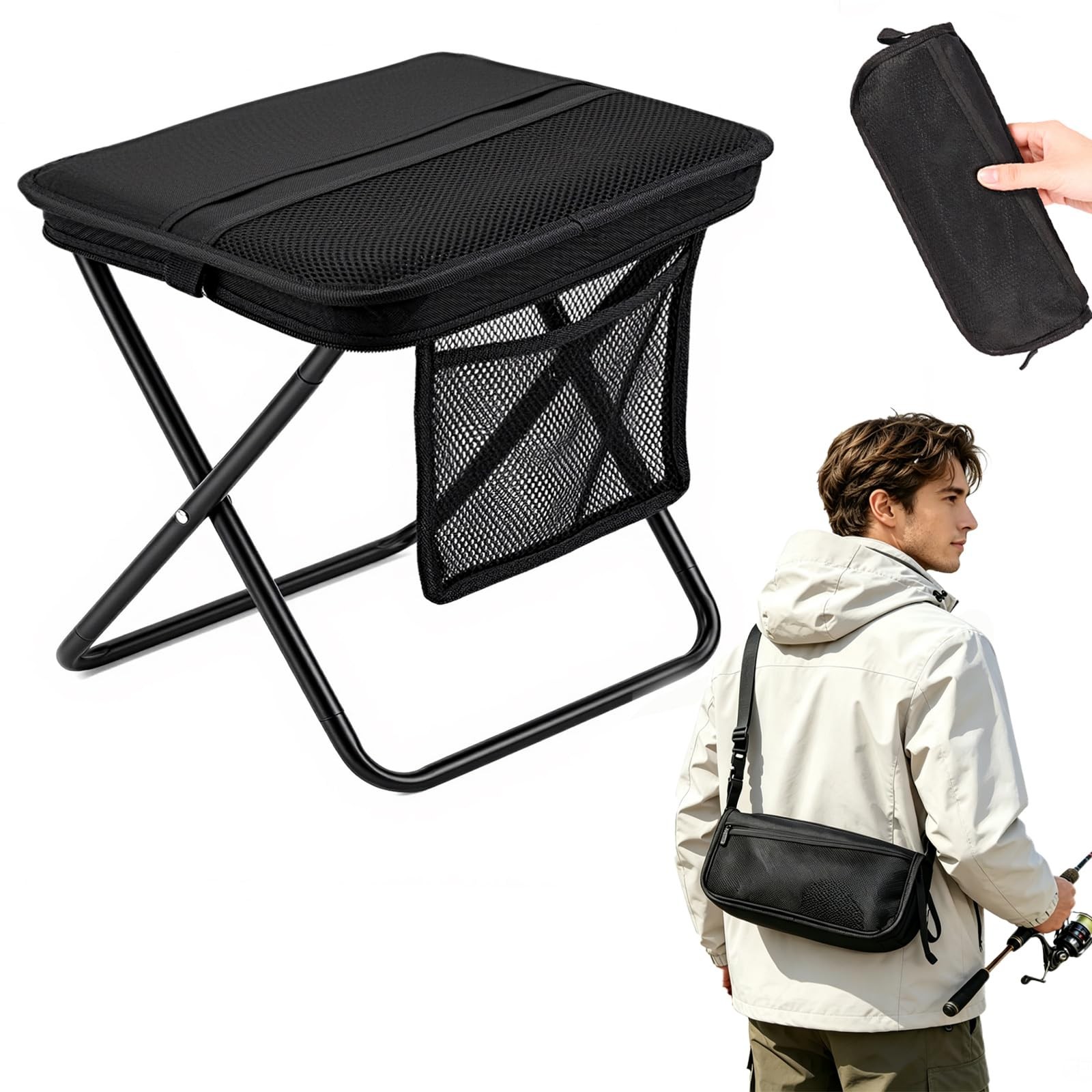 Portable Folding Stool, Lightweight Low Seat for Travel and Outdoor Use