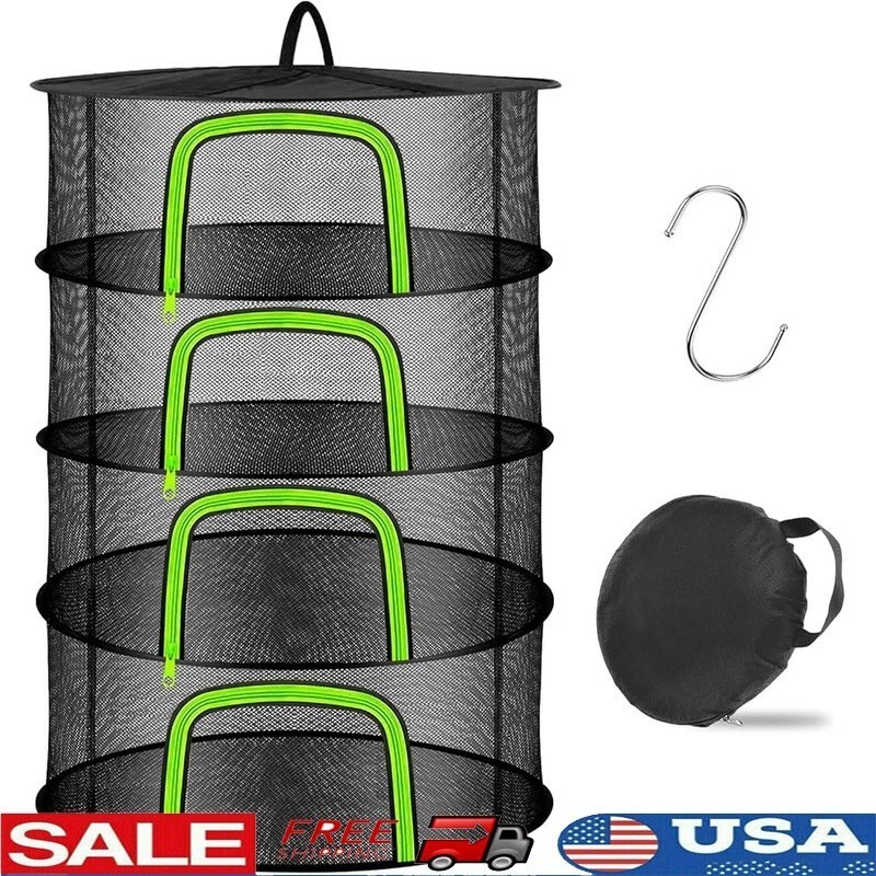 4 Layer Mesh Drying Rack Herbs Flowers Vegetables Portable Hanging Storage New