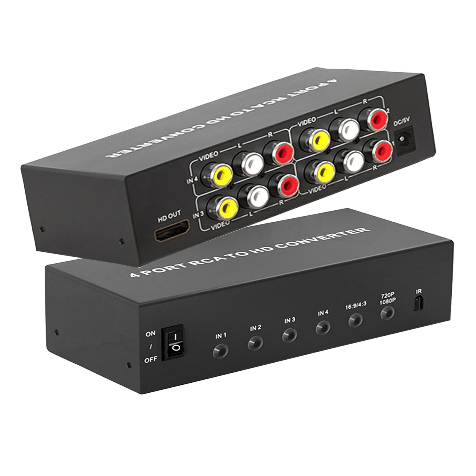 RCA to HDMI Converter 4 AV (Red Yellow White) in Out Adapter, black