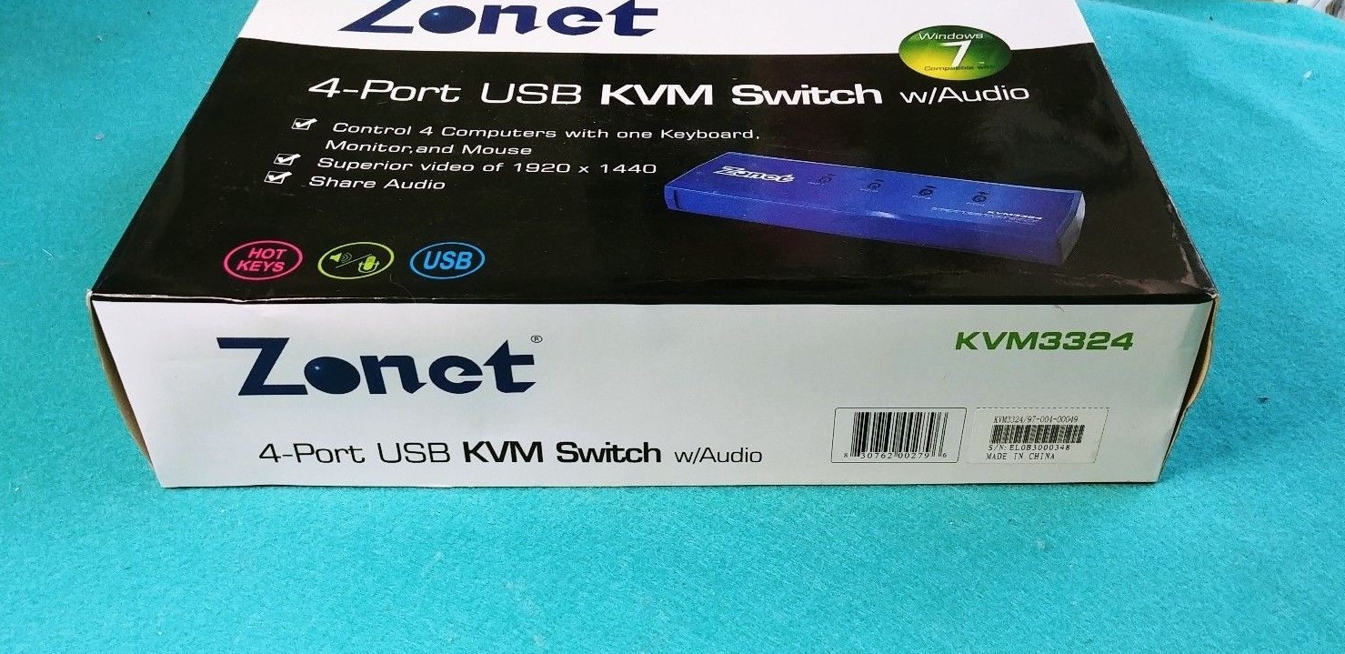 Zonet 4 Port USB KVM Switch Model KVM3324