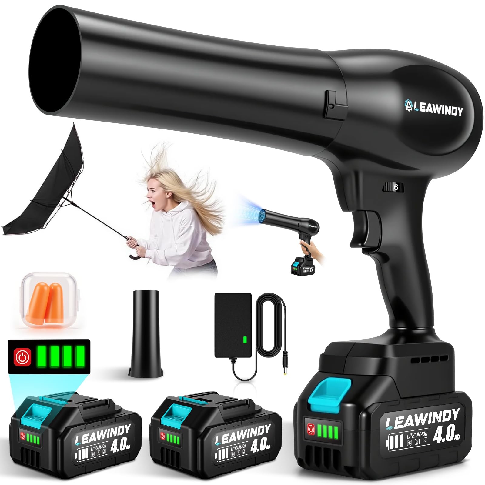 Cordless Leaf Blowers with 2 X 4.0Ah Batteries and Charger, 800000RPM Handhel...