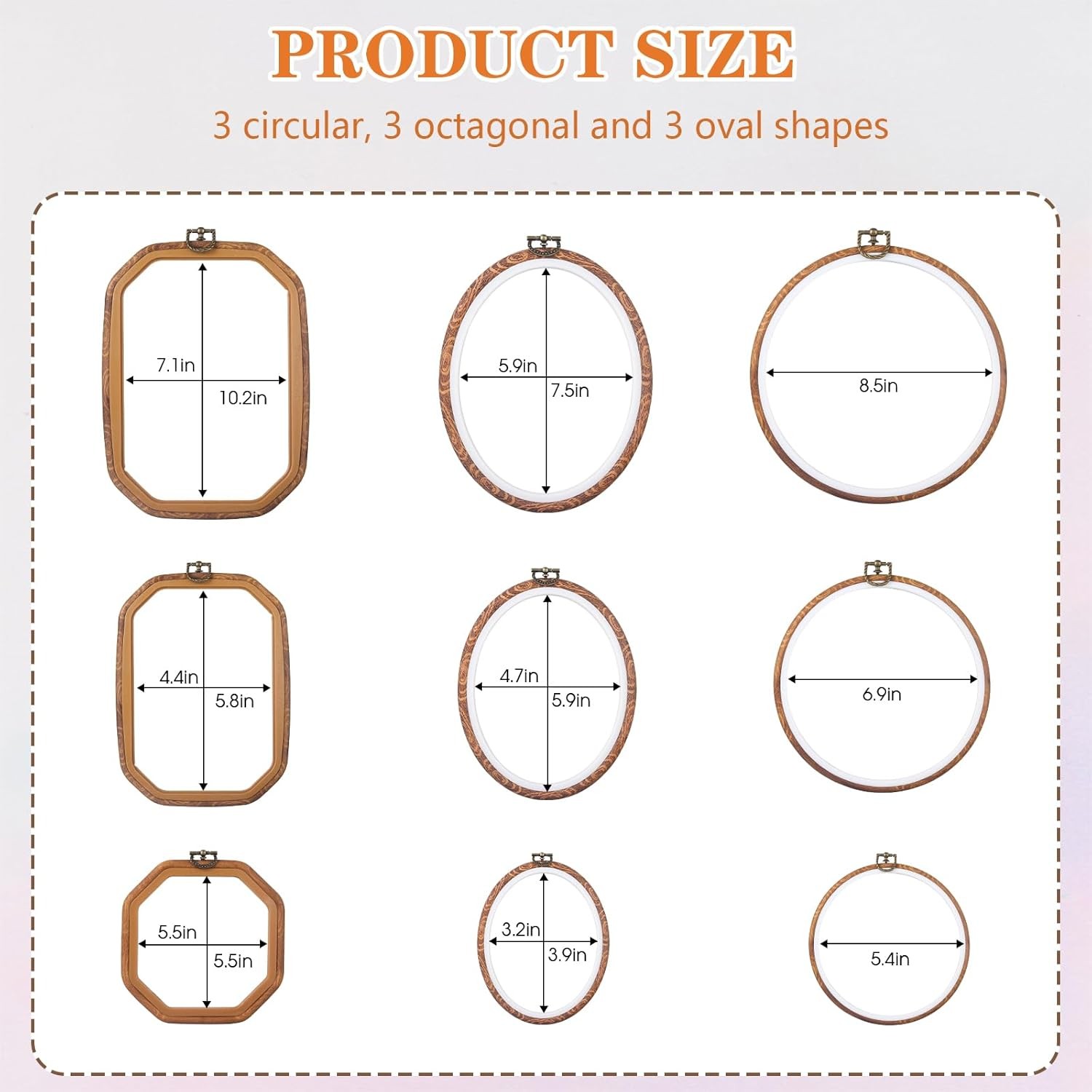 Embroidery&Cross Stitch Frames for Display,9Pcs Circle/Oval/Rectangle/Octagonal
