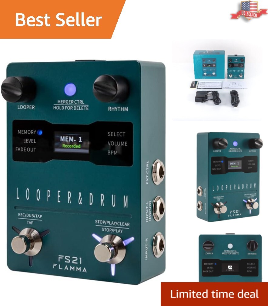 Compact Guitar Looper Pedal with High-Quality Drum Machine - 160 Minutes Looping