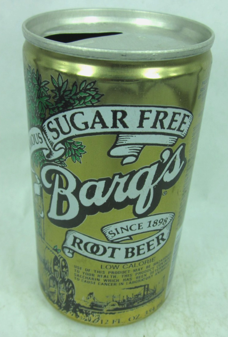 gold SUGAR FREE Barq's ROOT BEER steel can CLEAN SHINY Riverboat paddlewheel