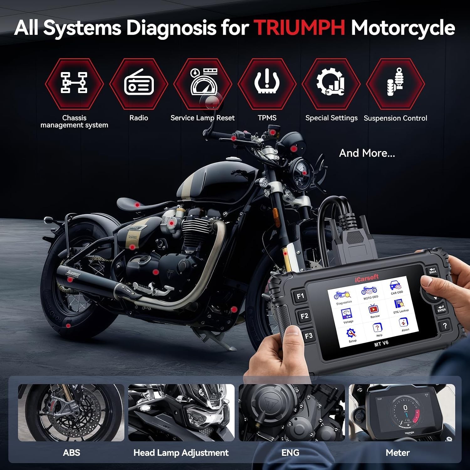 Triumph Motorcycle Diagnostic Tool iCarsoft MT V6 OBD2 Scanner Code Reader UK