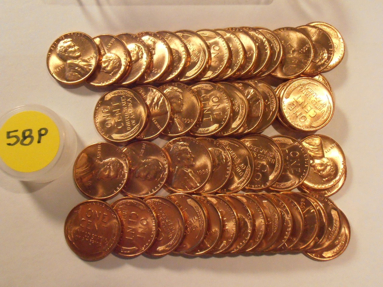1958 P Lincoln Cent ROLL,  HIGH GRADE, BU, Nice uncirculated coins FREE SHIPPING