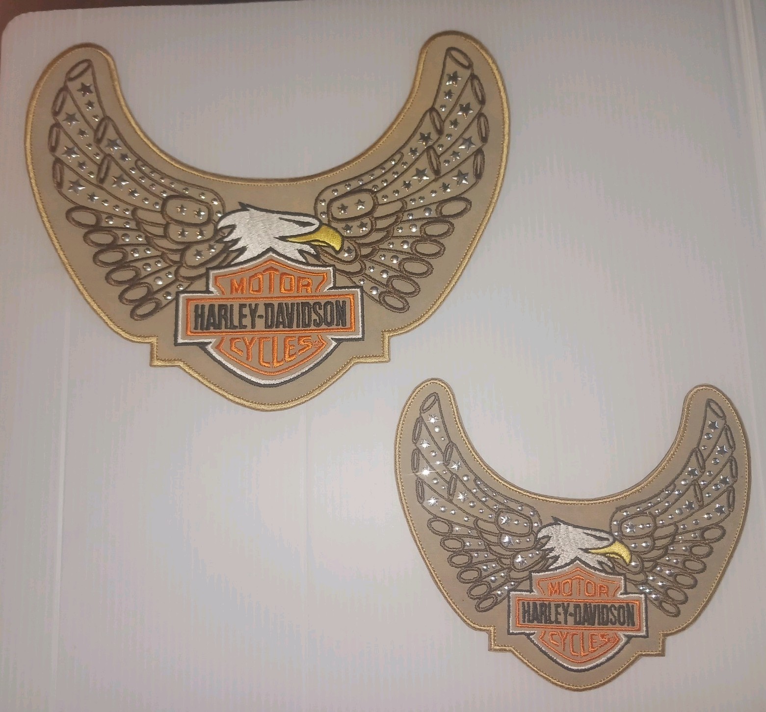 Harley Davidson Tan Bling Wings B&S Motorcycle Biker Patch 8 3/8" x 7" ES041163